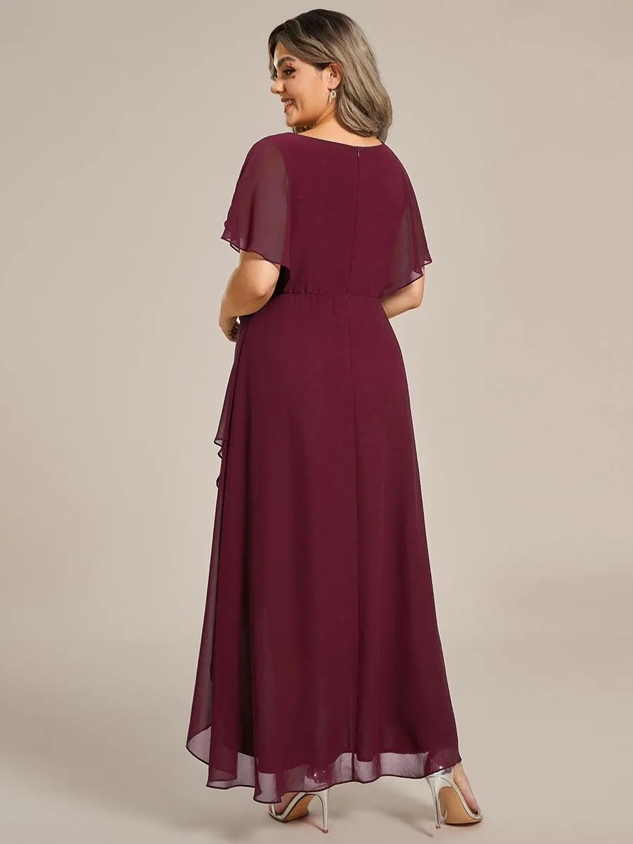 Robe De Soirée En Mousseline De Soie Col En V Manches Chauve-Souris Taille Trapèze Grande Taille