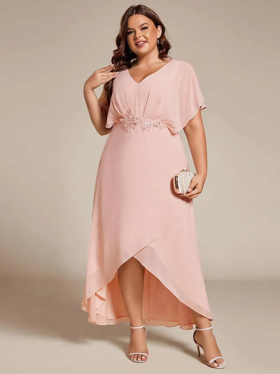Robe De Soirée En Mousseline De Soie Col En V Manches Chauve-Souris Taille Trapèze Grande Taille