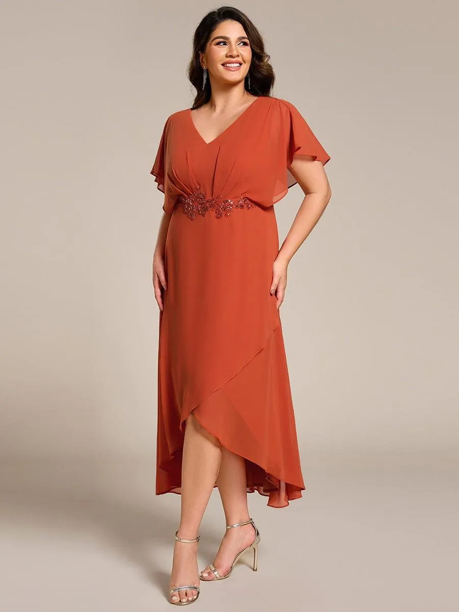 Robe De Soirée En Mousseline De Soie Col En V Manches Chauve-Souris Taille Trapèze Grande Taille