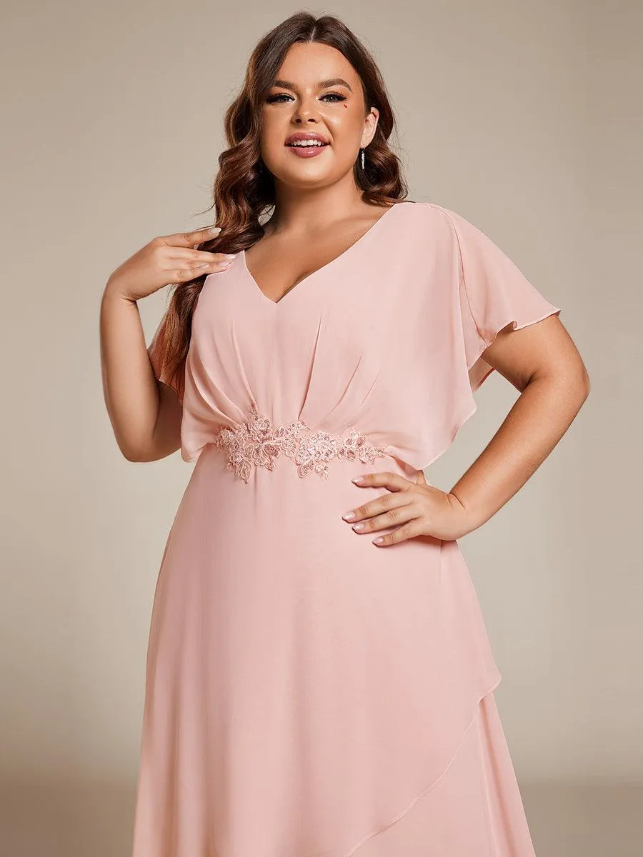 Robe De Soirée En Mousseline De Soie Col En V Manches Chauve-Souris Taille Trapèze Grande Taille