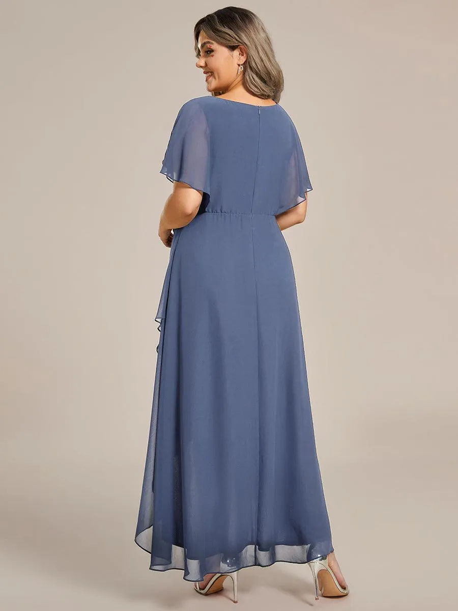 Robe De Soirée En Mousseline De Soie Col En V Manches Chauve-Souris Taille Trapèze Grande Taille