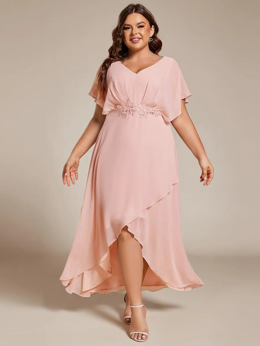 Robe De Soirée En Mousseline De Soie Col En V Manches Chauve-Souris Taille Trapèze Grande Taille