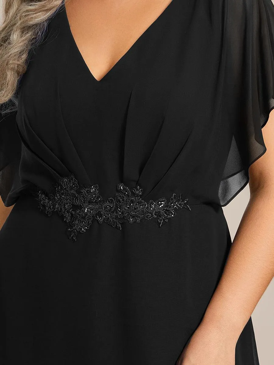 Robe De Soirée En Mousseline De Soie Col En V Manches Chauve-Souris Taille Trapèze Grande Taille