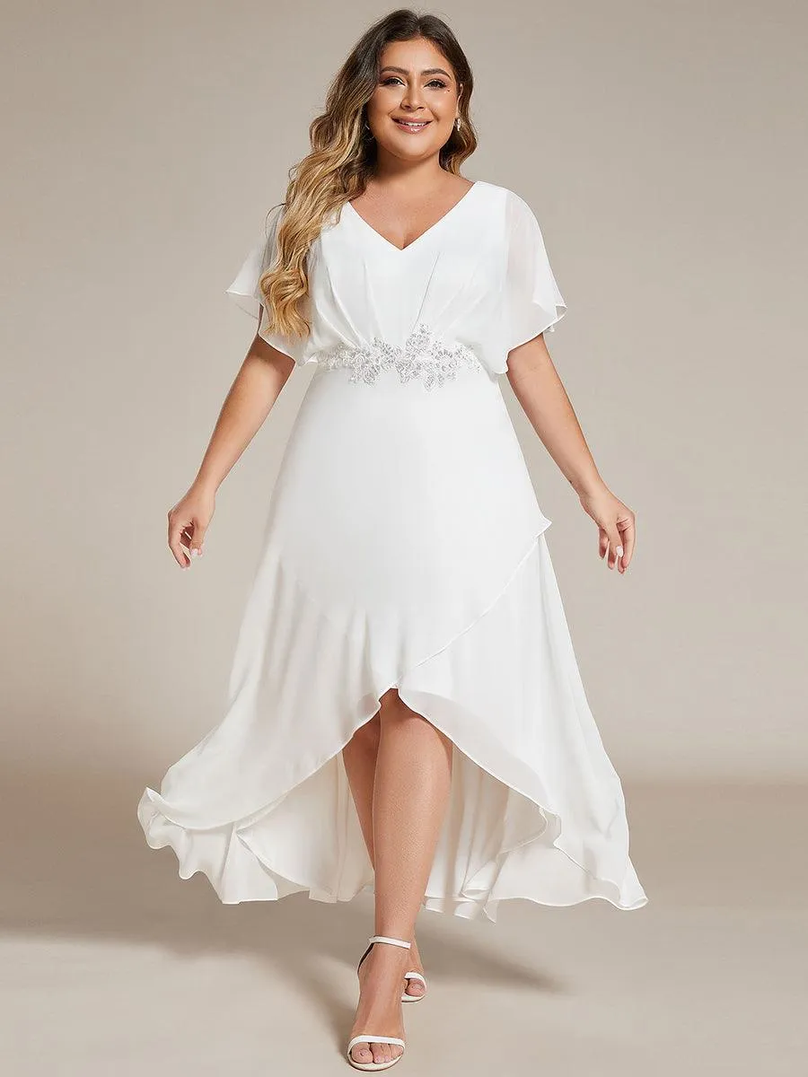 Robe De Soirée En Mousseline De Soie Col En V Manches Chauve-Souris Taille Trapèze Grande Taille