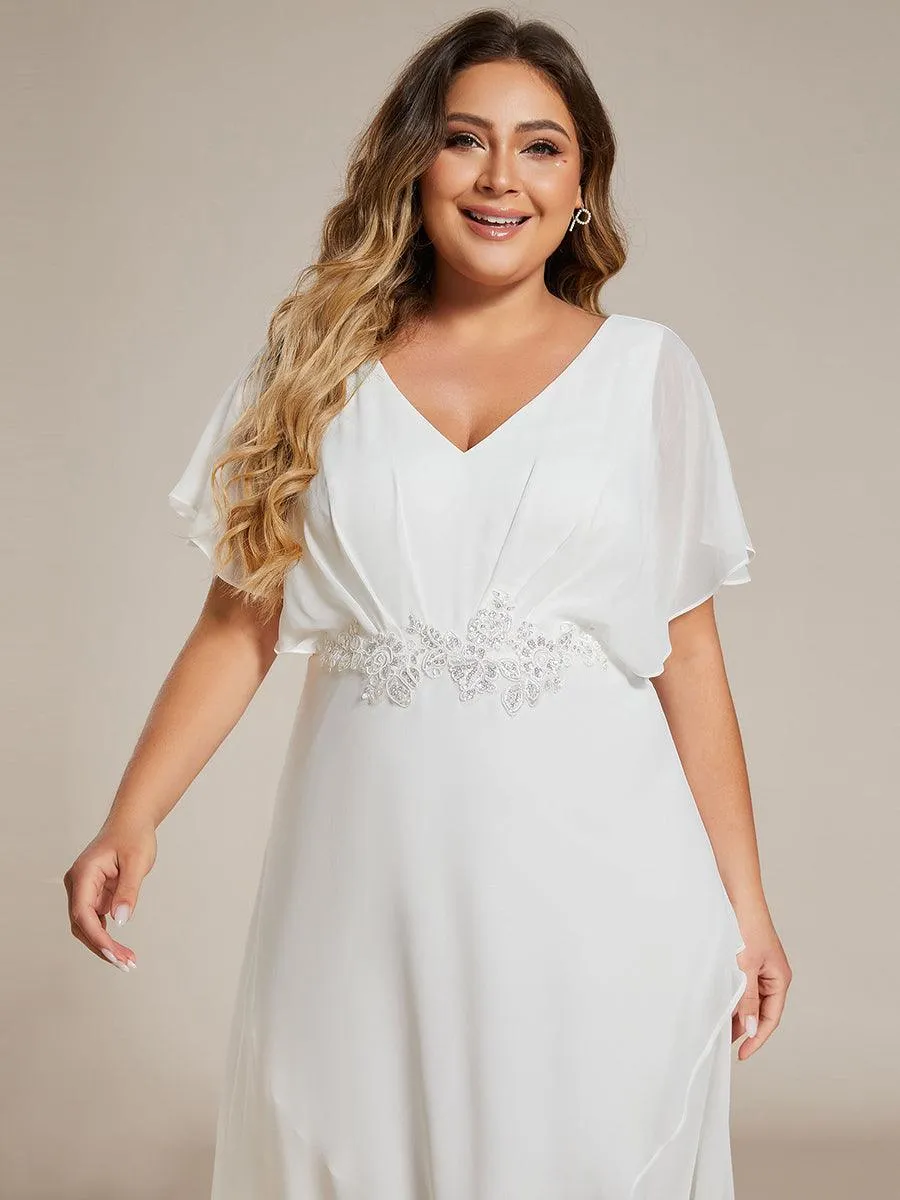 Robe De Soirée En Mousseline De Soie Col En V Manches Chauve-Souris Taille Trapèze Grande Taille