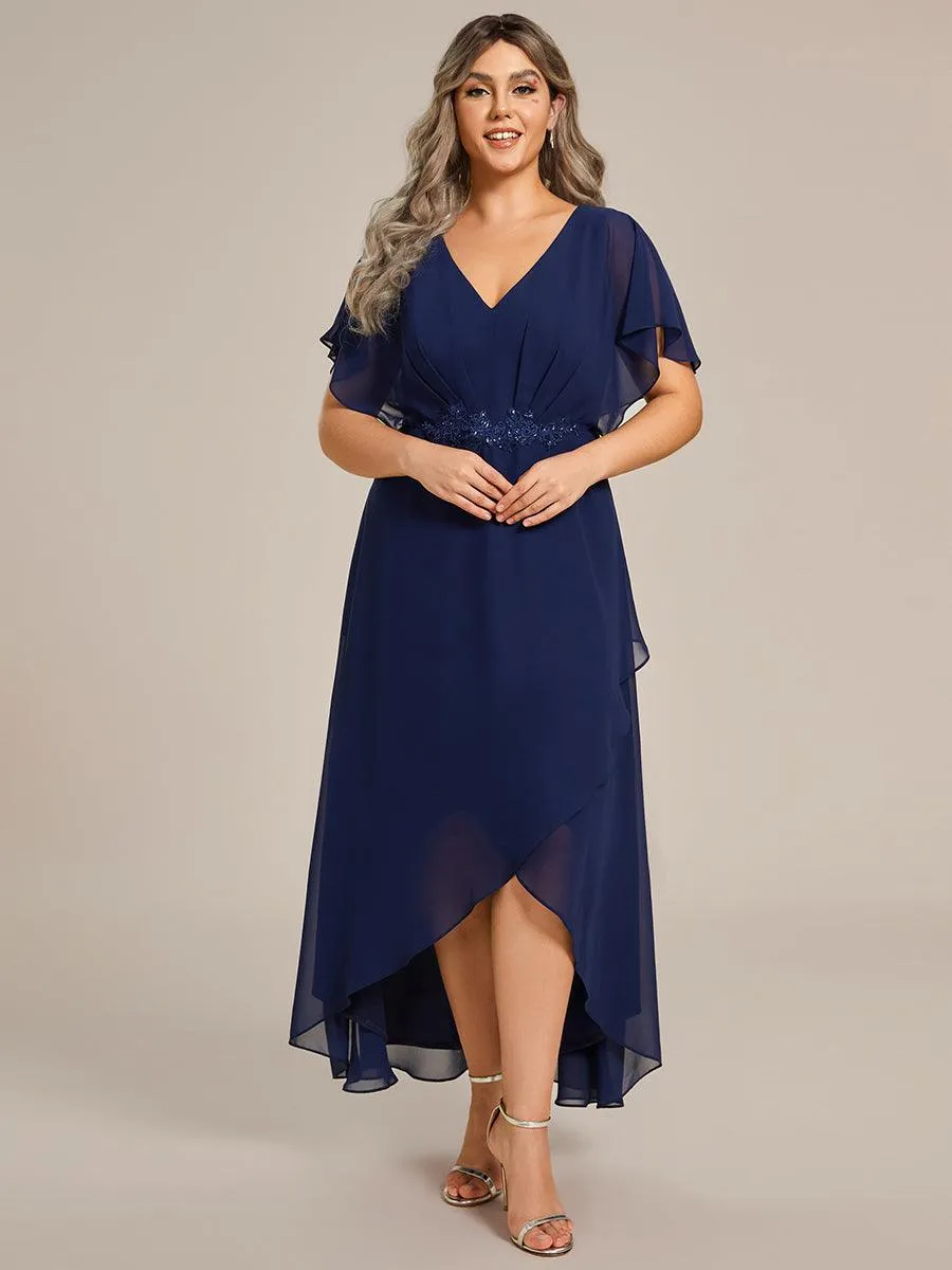 Robe De Soirée En Mousseline De Soie Col En V Manches Chauve-Souris Taille Trapèze Grande Taille