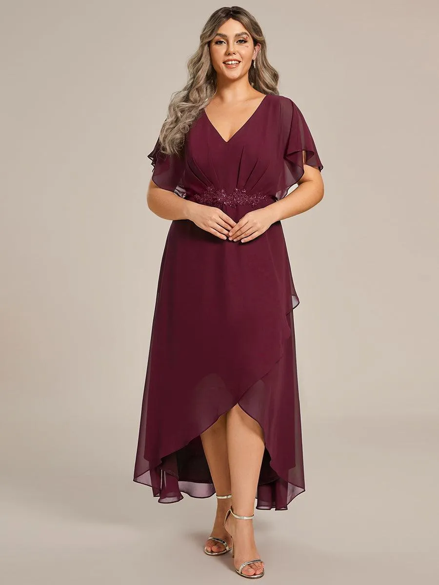 Robe De Soirée En Mousseline De Soie Col En V Manches Chauve-Souris Taille Trapèze Grande Taille