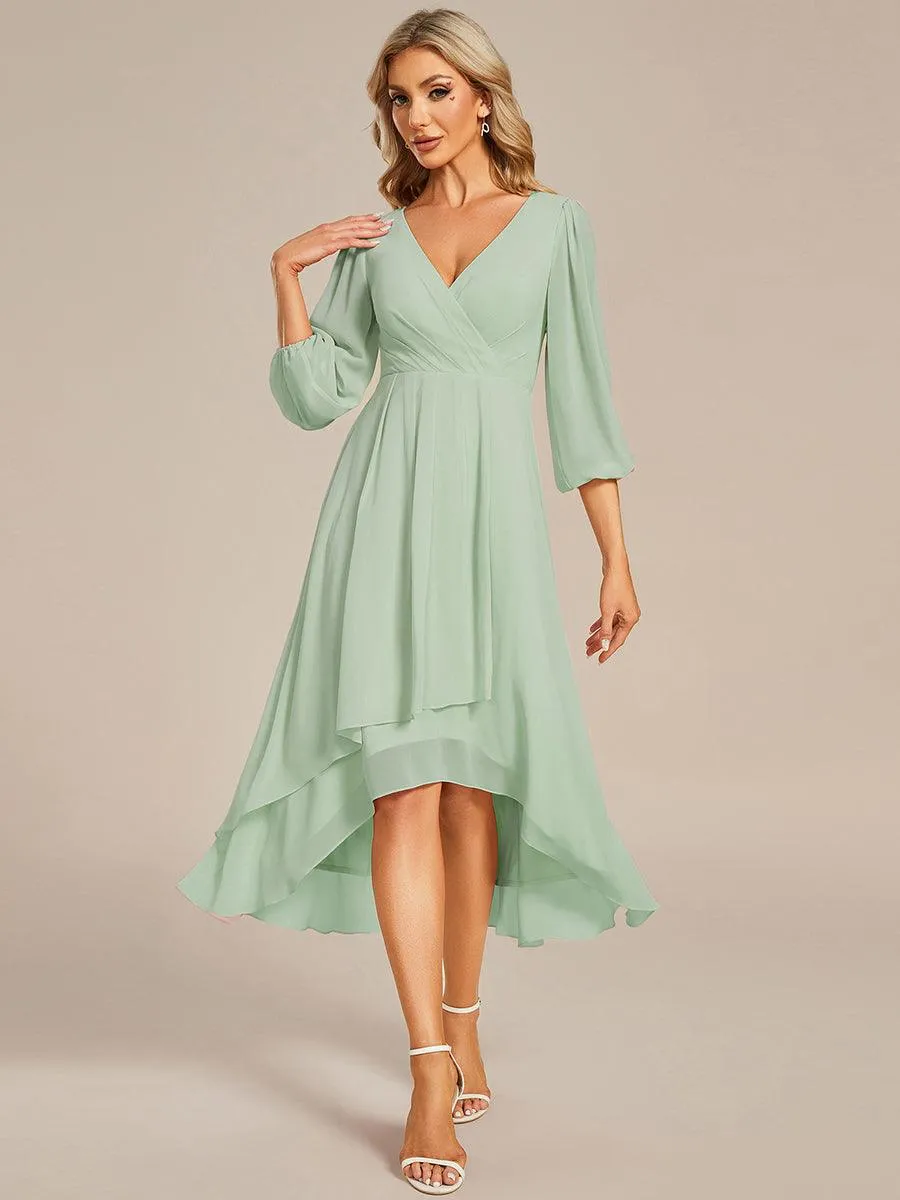 Robe invité de mariage mi-longue manches longues ourlet asymétrique