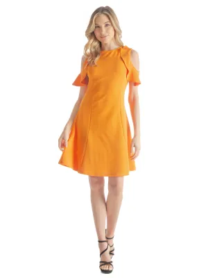 Ruffle Cold Shoulder A Line Knee Length Dress