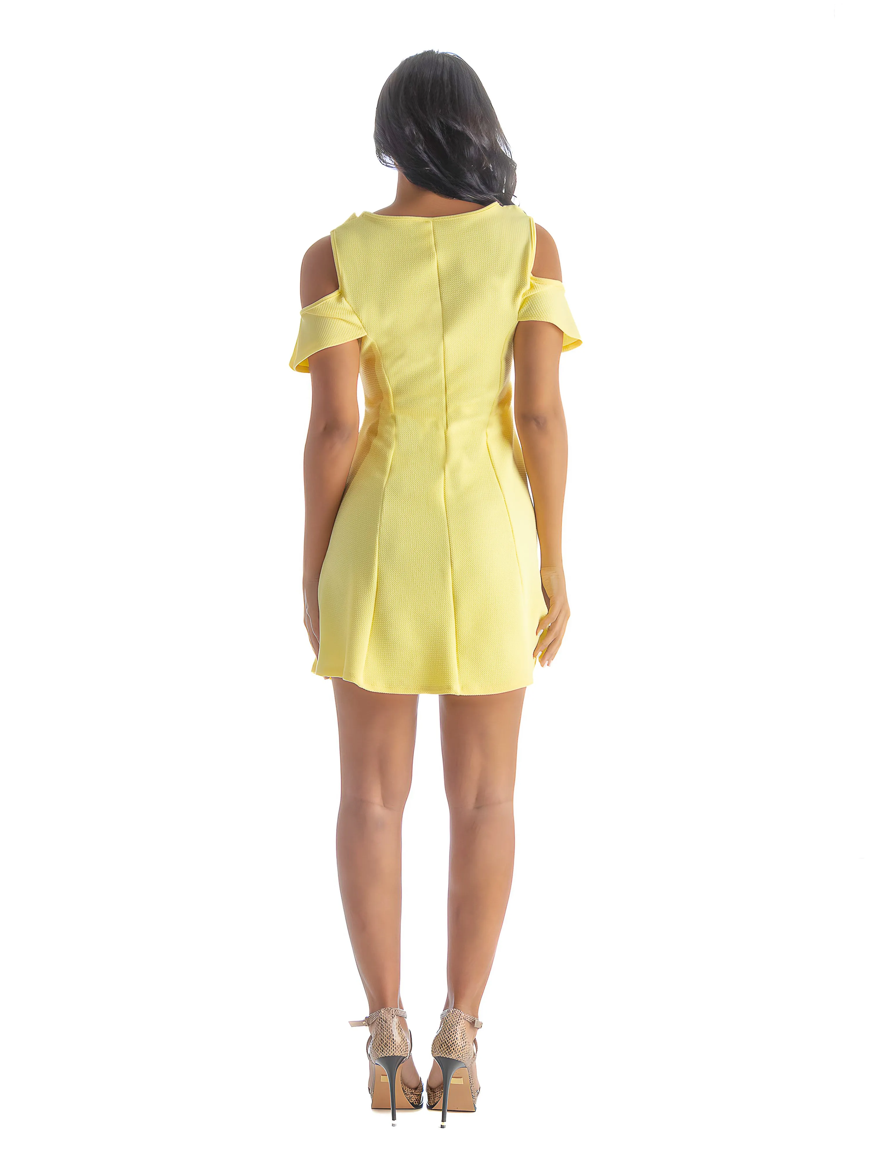 Ruffle Cold Shoulder A Line Knee Length Dress