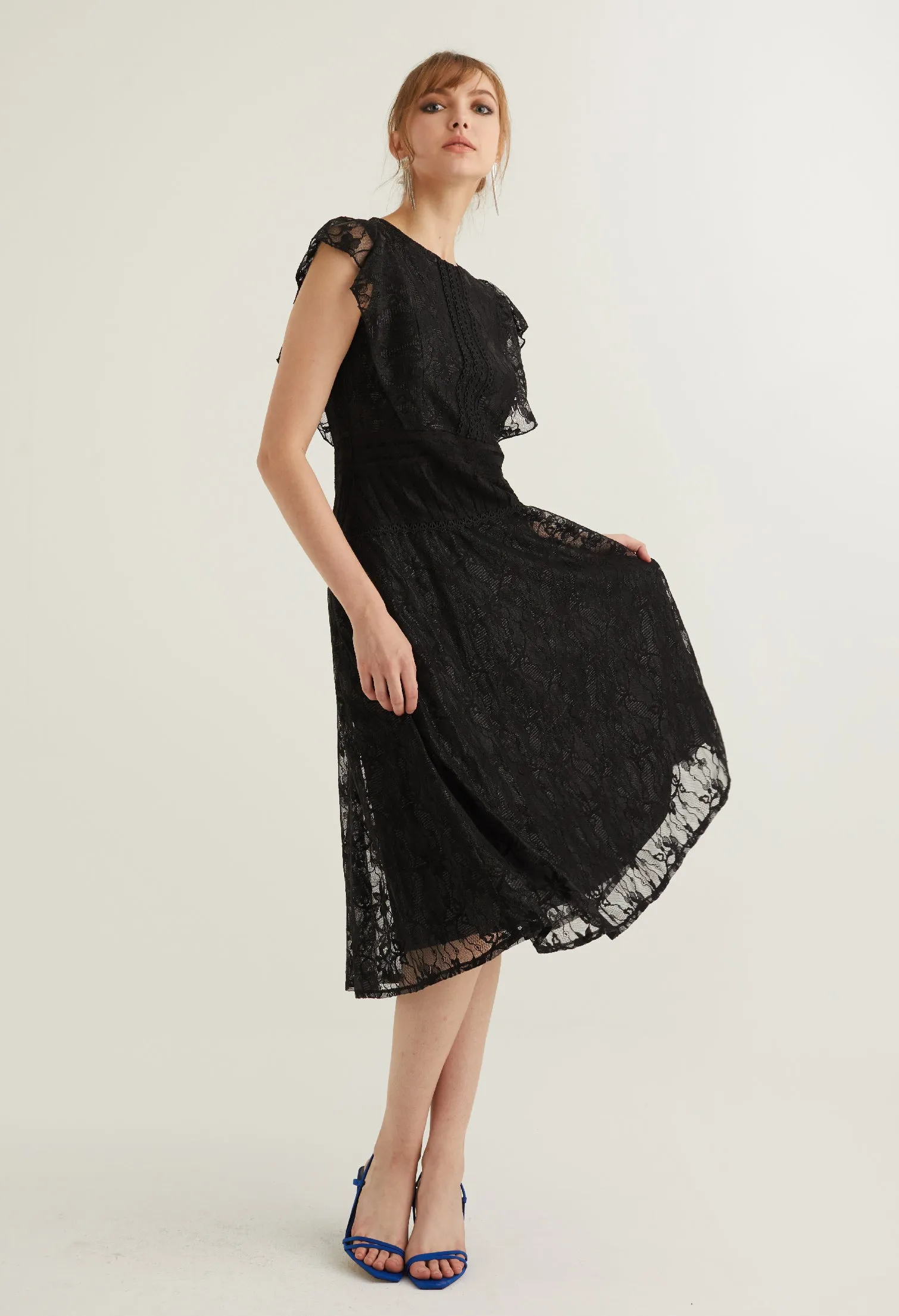 Ruffle Lace Detail Cocktail Dress