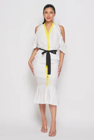 Ruffle Shoulder Dress-HOEA50081