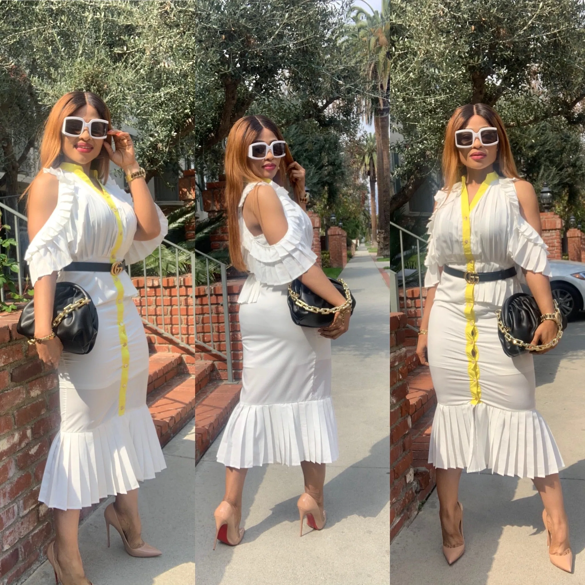 Ruffle Shoulder Dress-HOEA50081