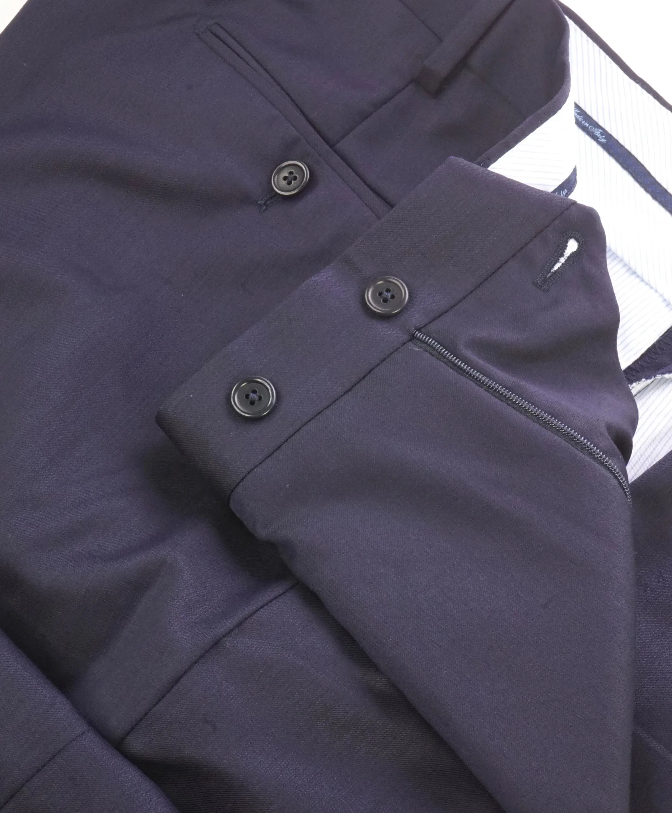 SAKS FIFTH AVE - Navy Wool & Silk MADE IN ITALY Flat Front Dress Pants- 30W