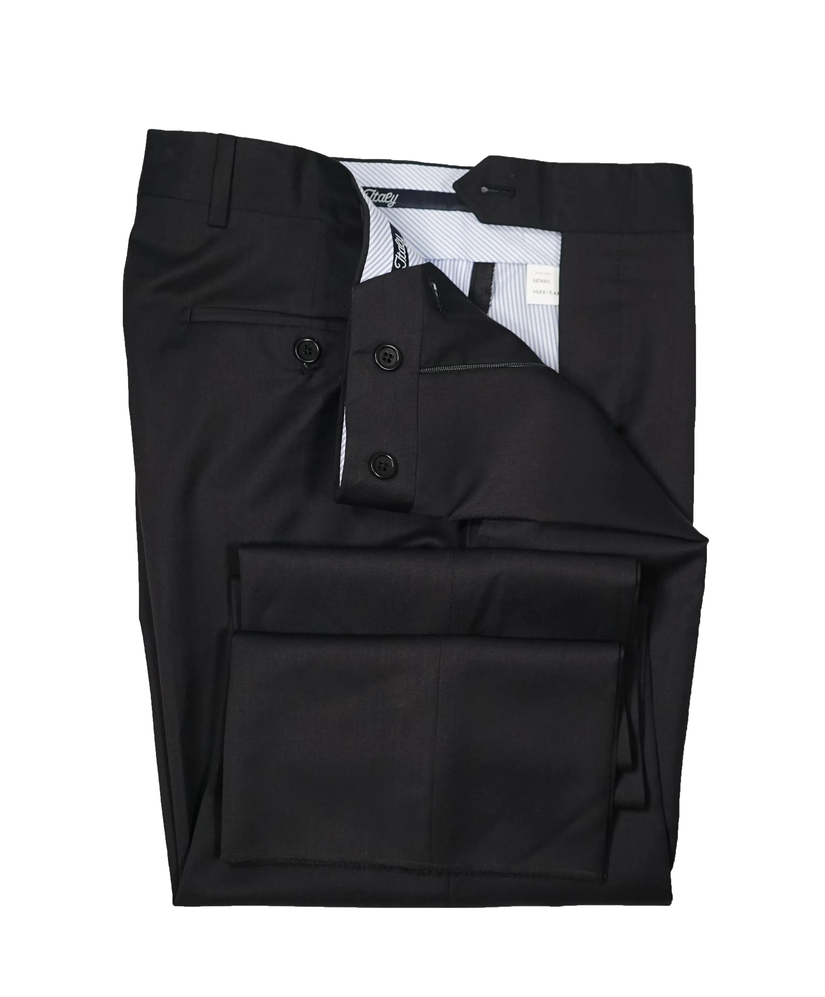 SAKS FIFTH AVENUE -  Solid Black Made In Italy Dress Pants - 36W