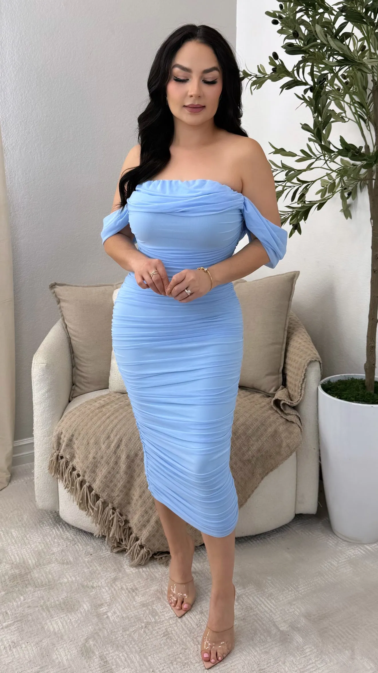 SASHA LIGHT BLUE MIDI DRESS