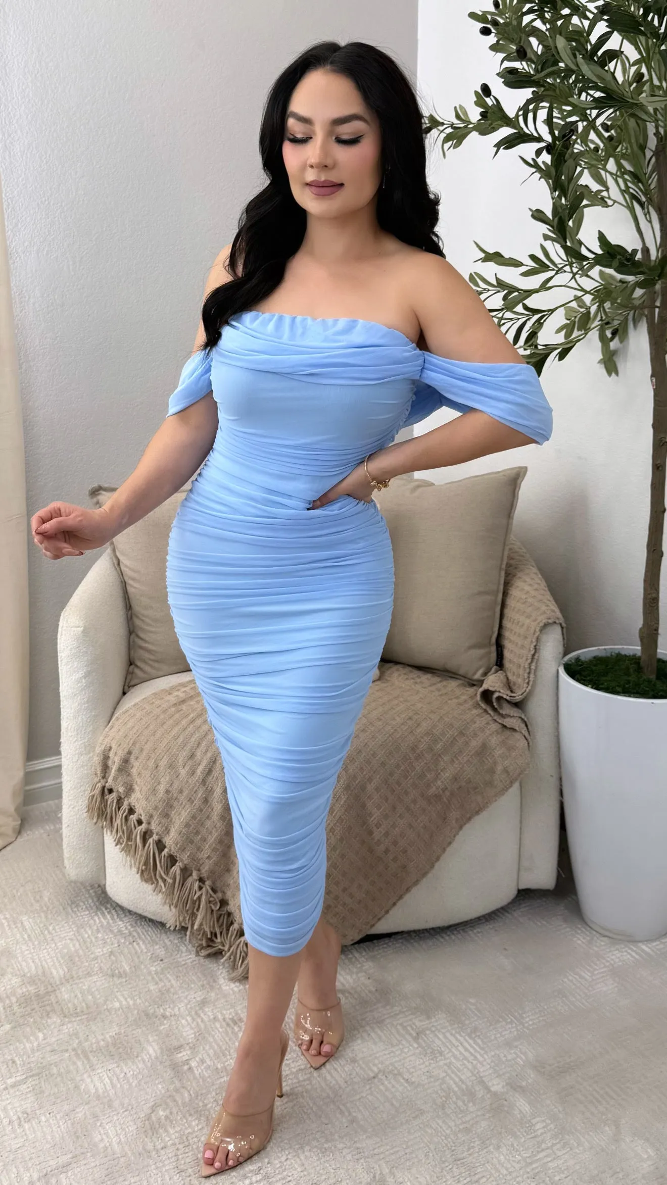 SASHA LIGHT BLUE MIDI DRESS
