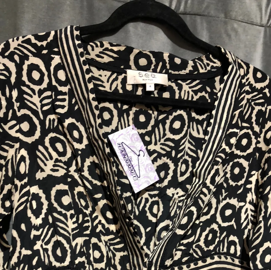 Sea New York Black and White Print 'Emi' Midi Dress