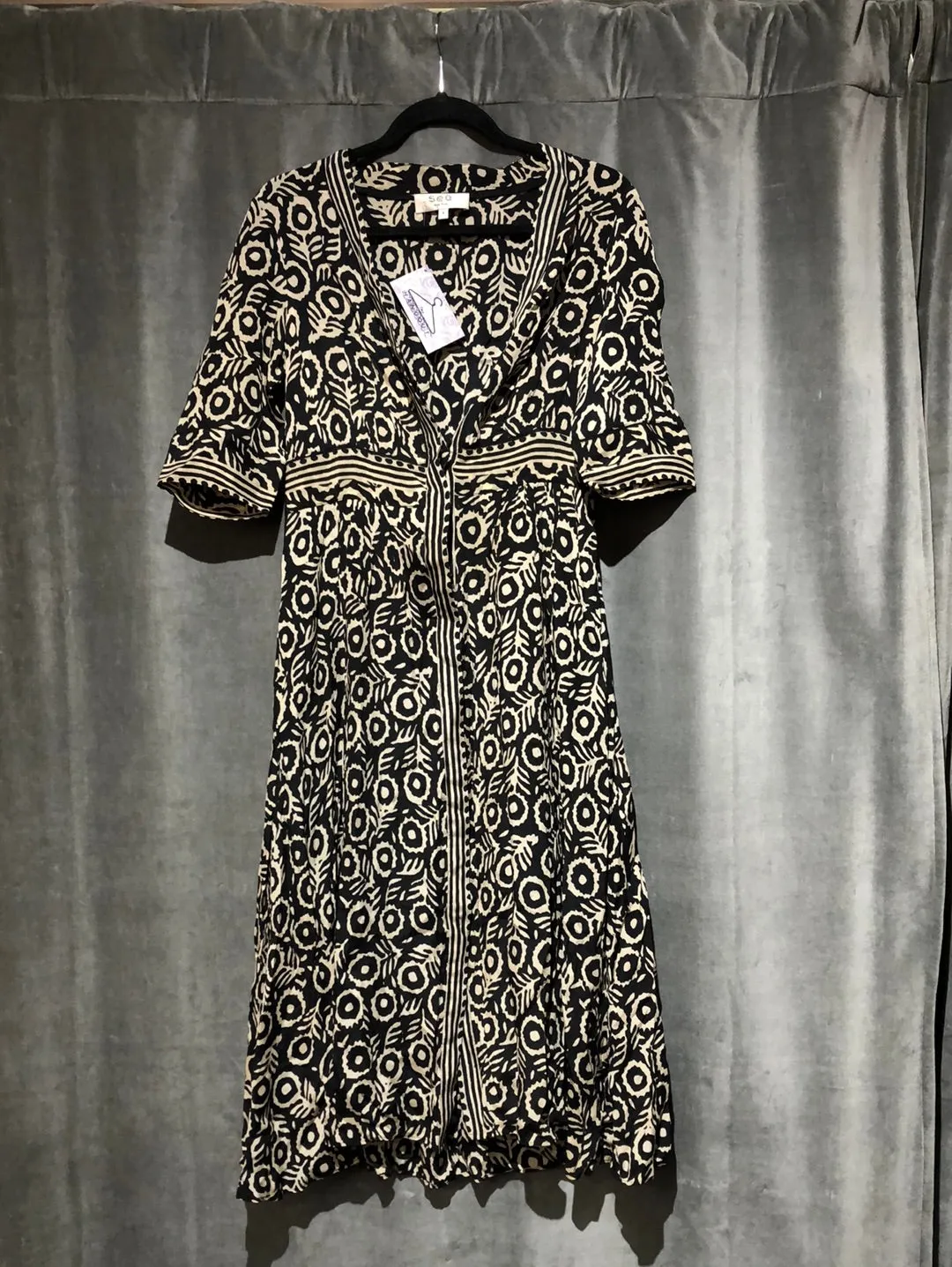Sea New York Black and White Print 'Emi' Midi Dress