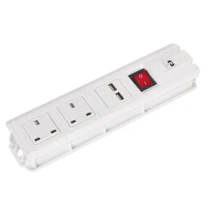 Sealey Extension Cable 2.6m 2 x 230V   2 x USB Sockets - White