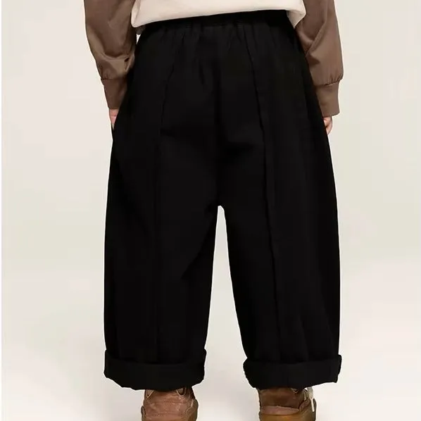 Seam Front Wide Leg Trouser Pants (Black)