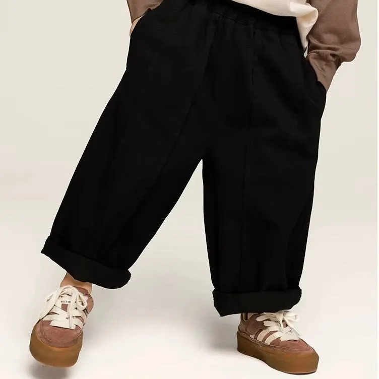 Seam Front Wide Leg Trouser Pants (Black)