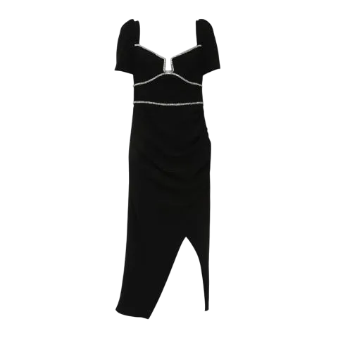 Self-Portrait Black Diamante Crepe Midi Dress UK 12