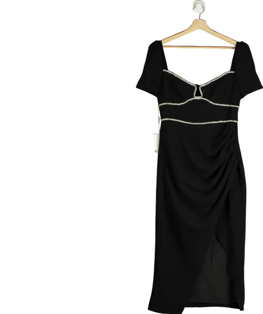 Self-Portrait Black Diamante Crepe Midi Dress UK 12