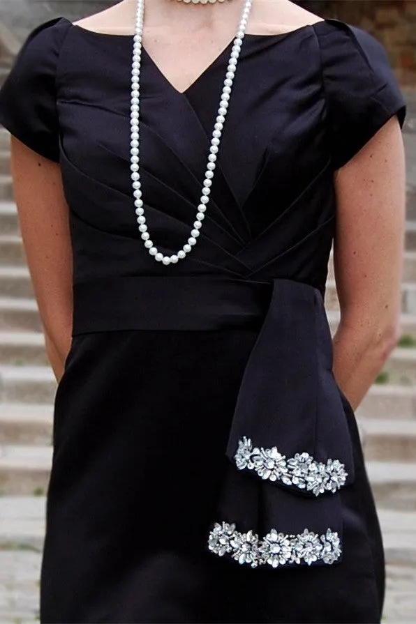 Sheath Small Round Collar Knee Length Charmuse Beading Mother Dress