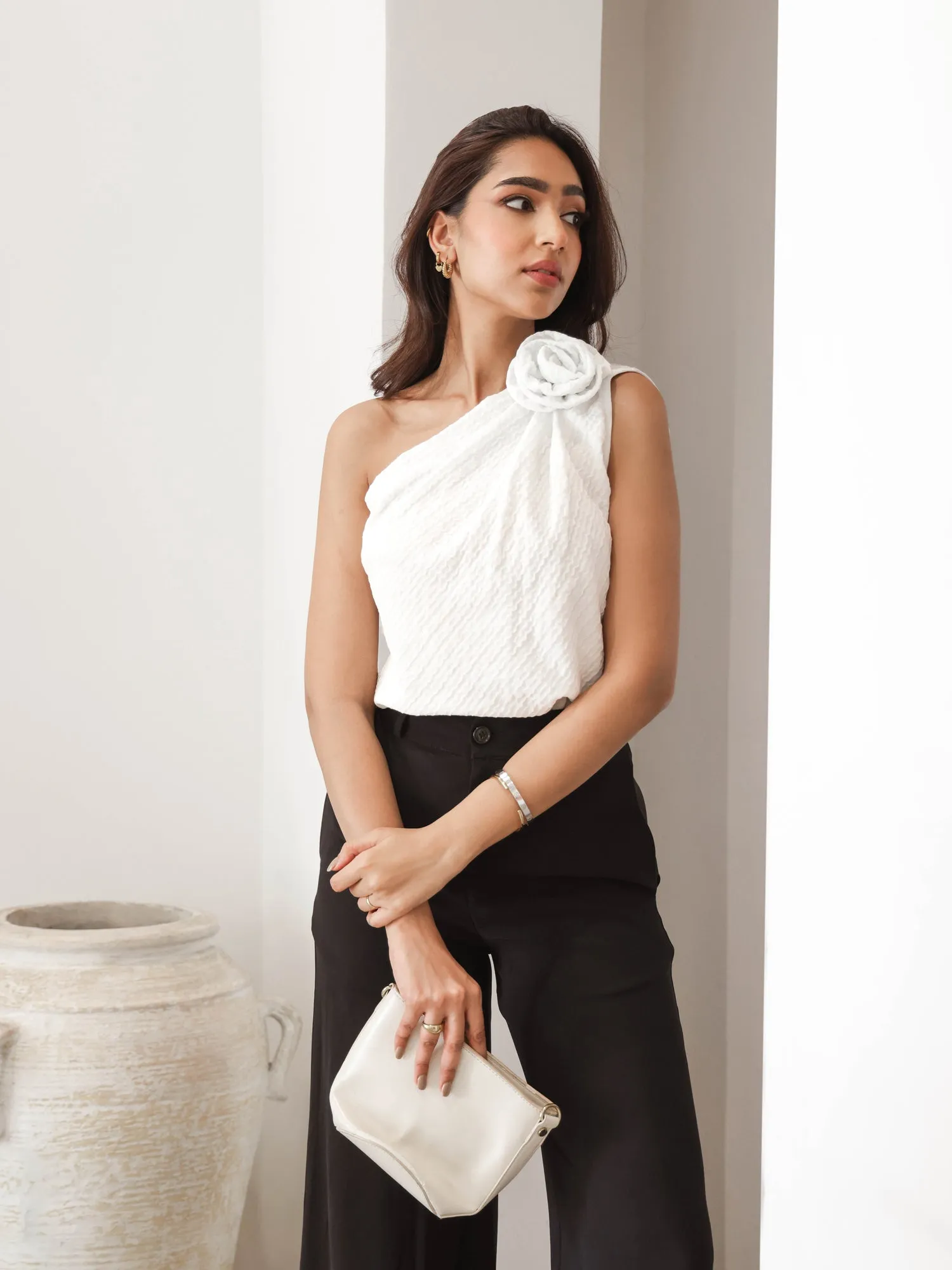 Side Slit Detailed Back Elasticated Wide Leg Pant