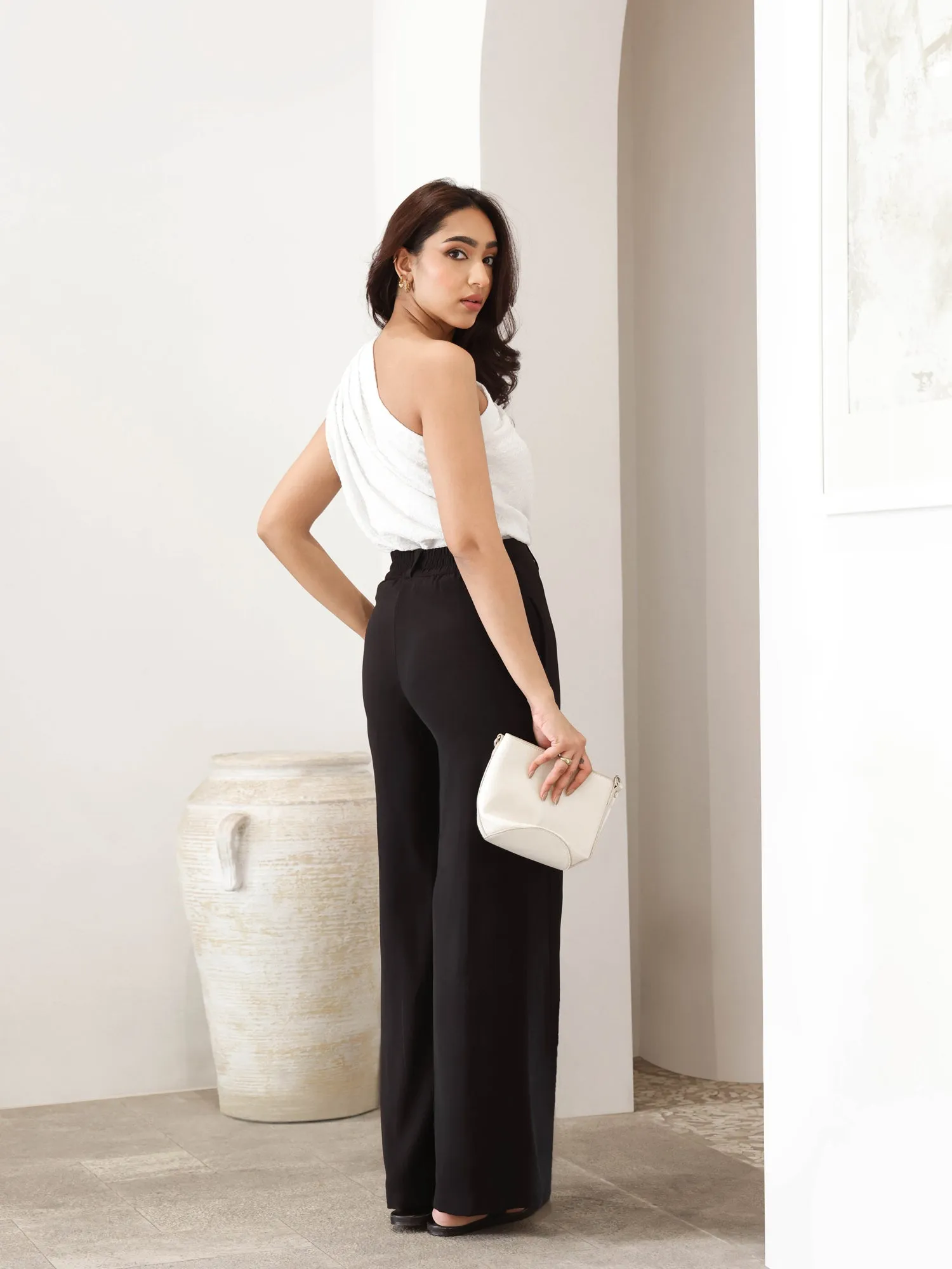 Side Slit Detailed Back Elasticated Wide Leg Pant