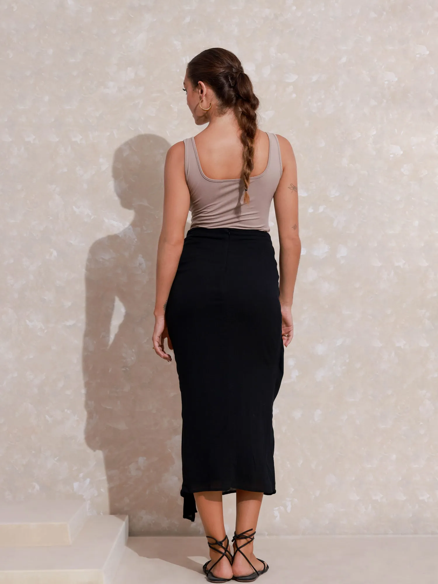 Side Tieup Midi Skirt