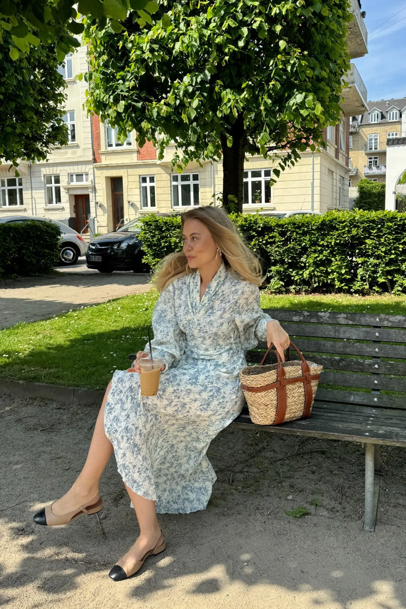 SigneIC Lang Kjole - Hvid Blå Print