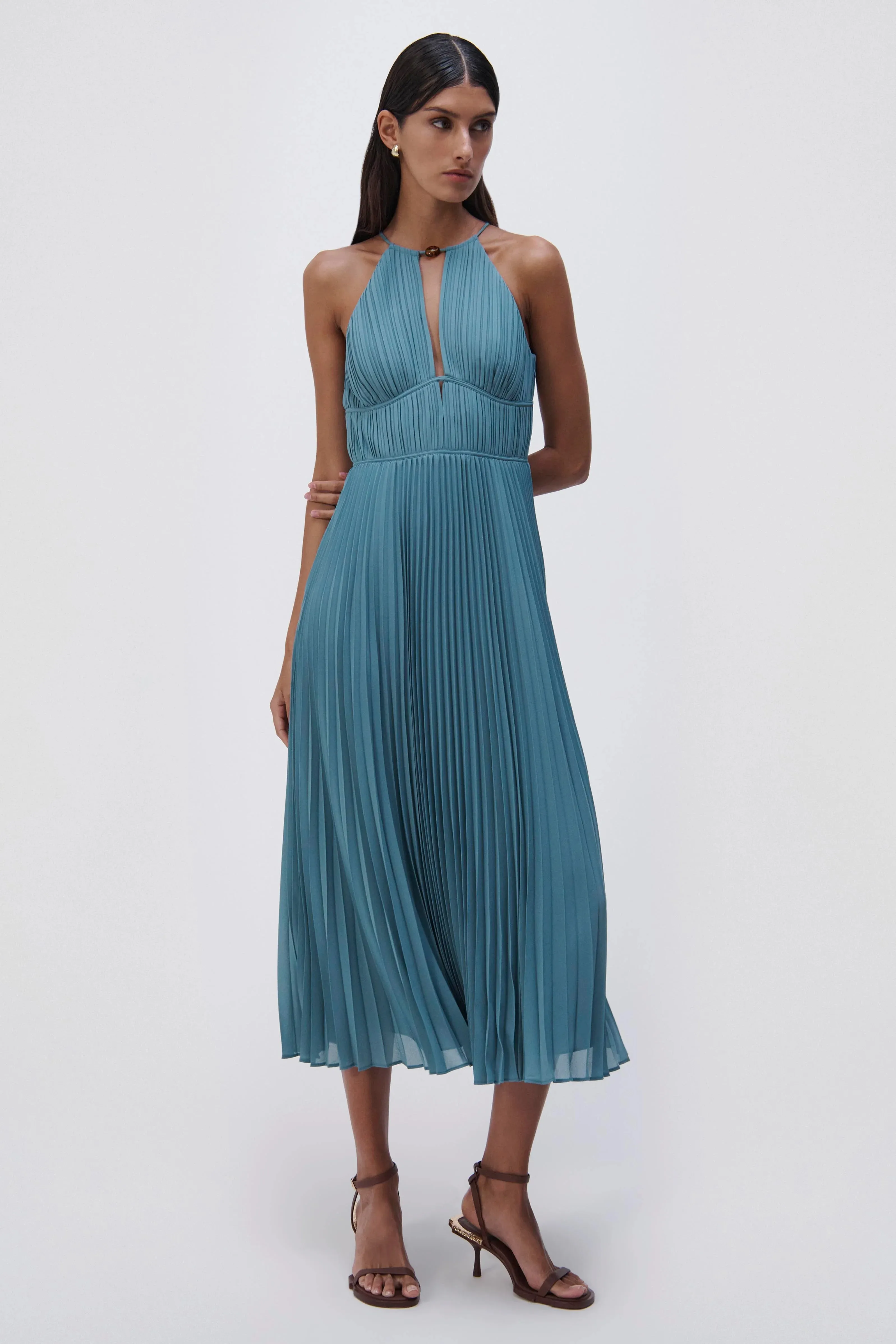 SIMKHAI Carli Plisse Midi Dress