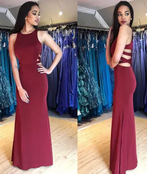 Simple burgundy mermaid long prom dress, burgundy evening dress
