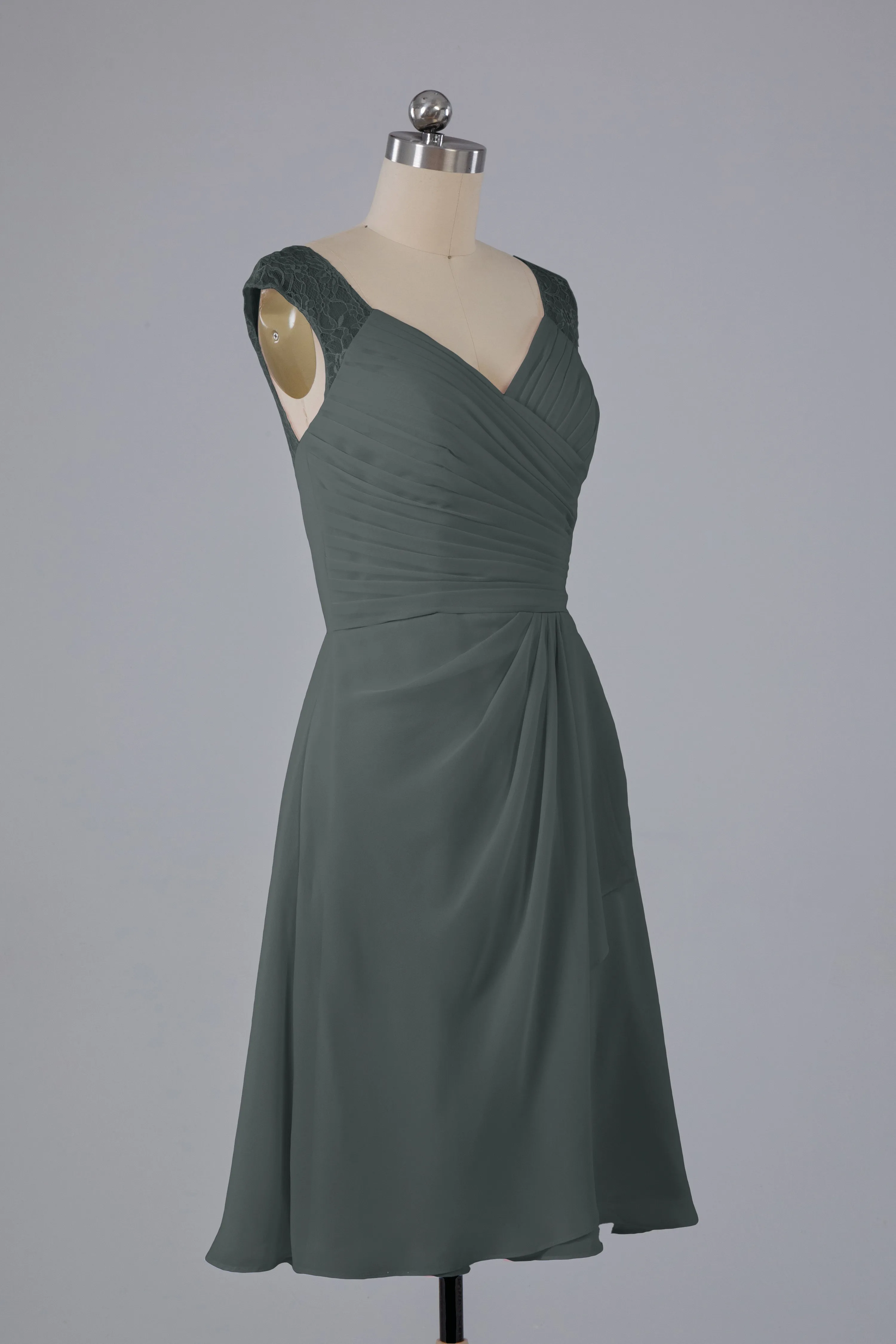 Simple Knee Length V-Neck Chiffon Bridesmaid Dresses