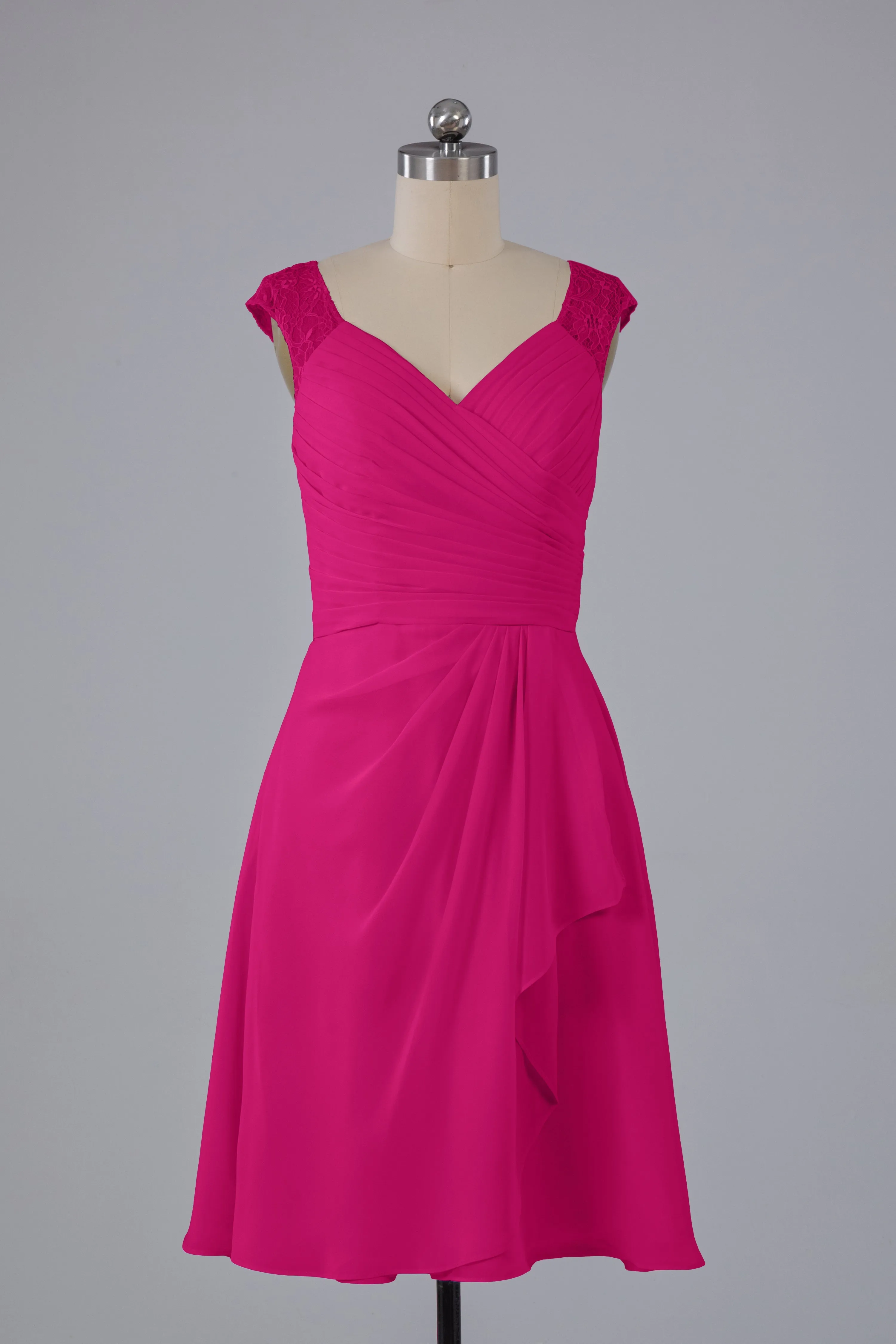 Simple Knee Length V-Neck Chiffon Bridesmaid Dresses