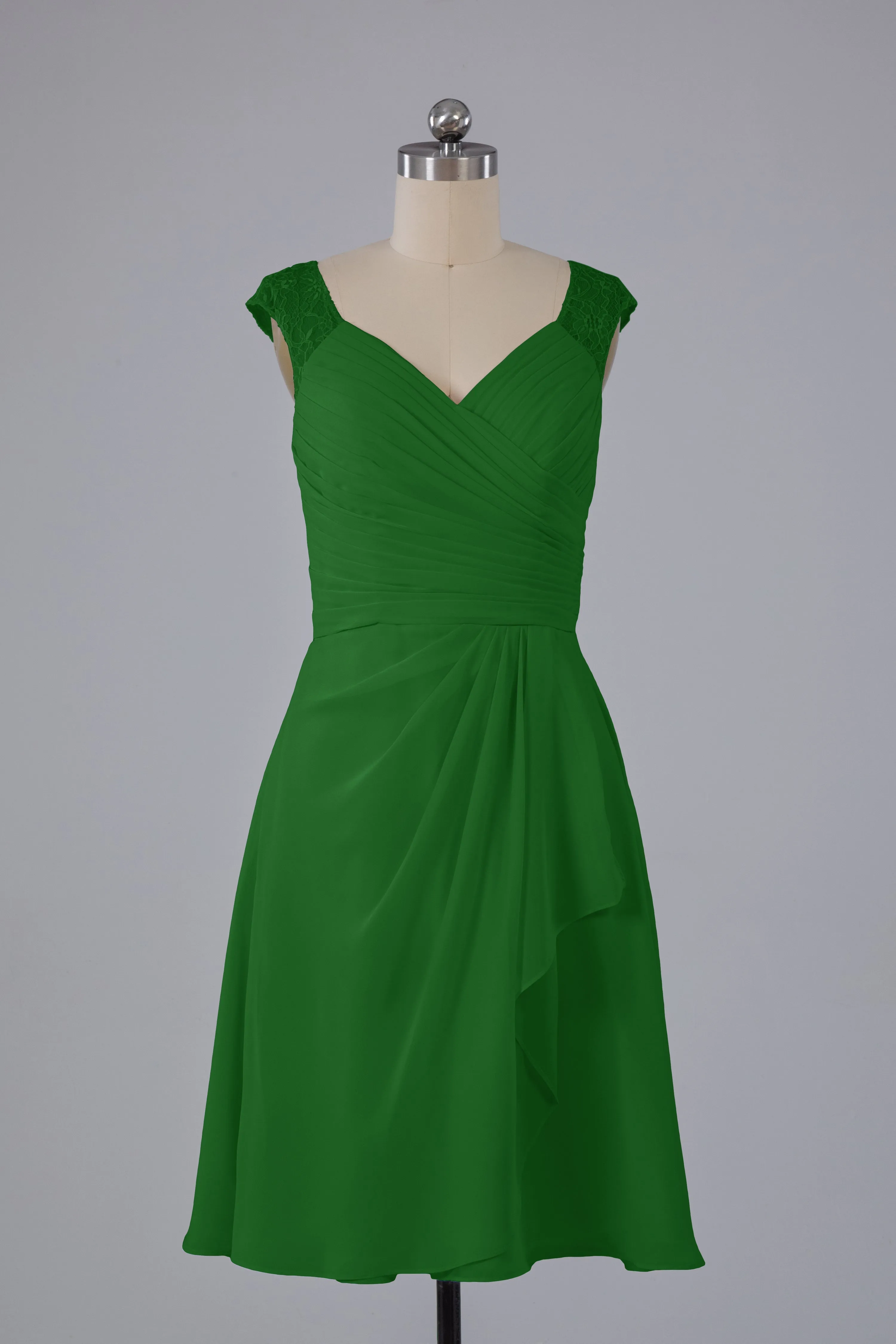 Simple Knee Length V-Neck Chiffon Bridesmaid Dresses