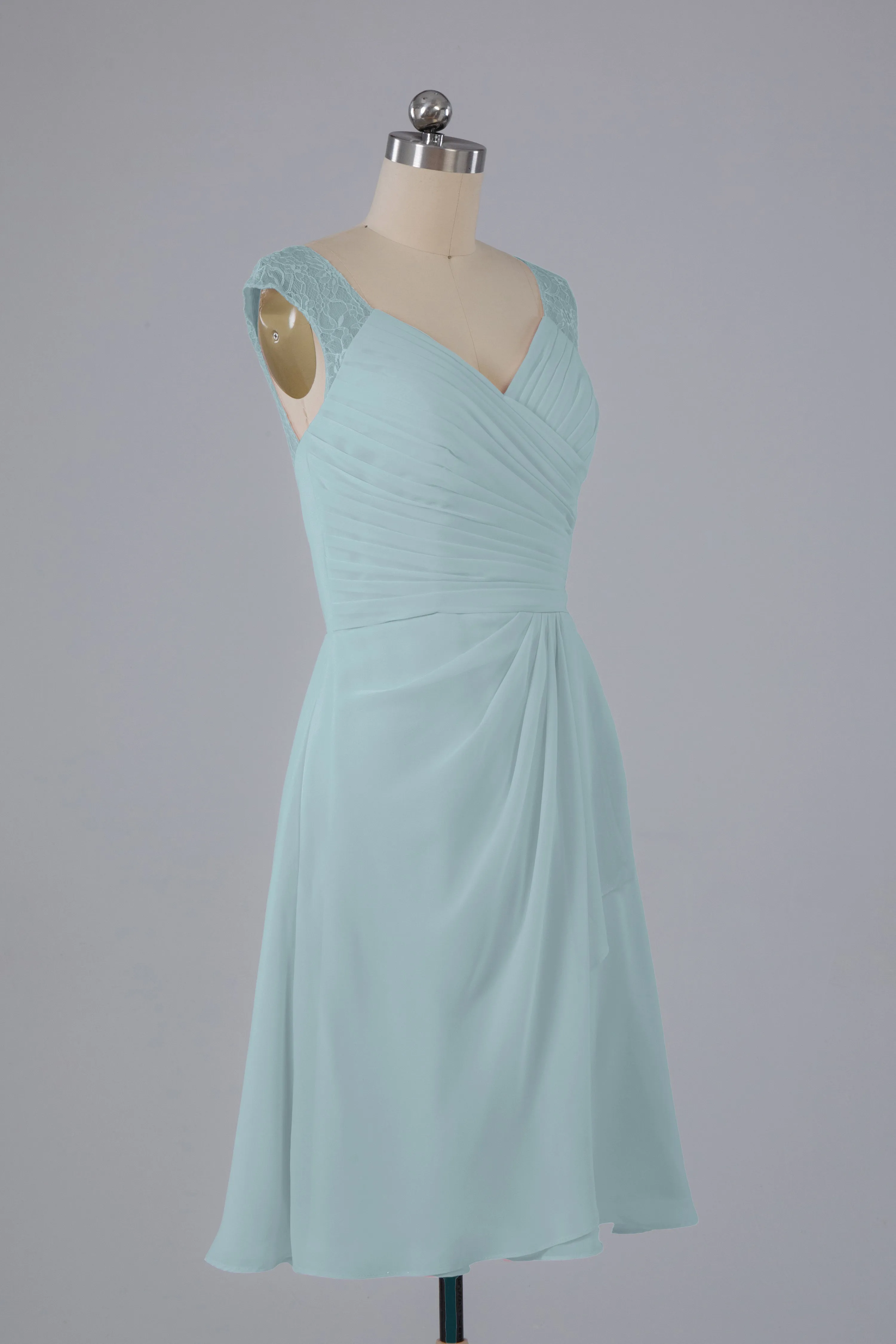 Simple Knee Length V-Neck Chiffon Bridesmaid Dresses