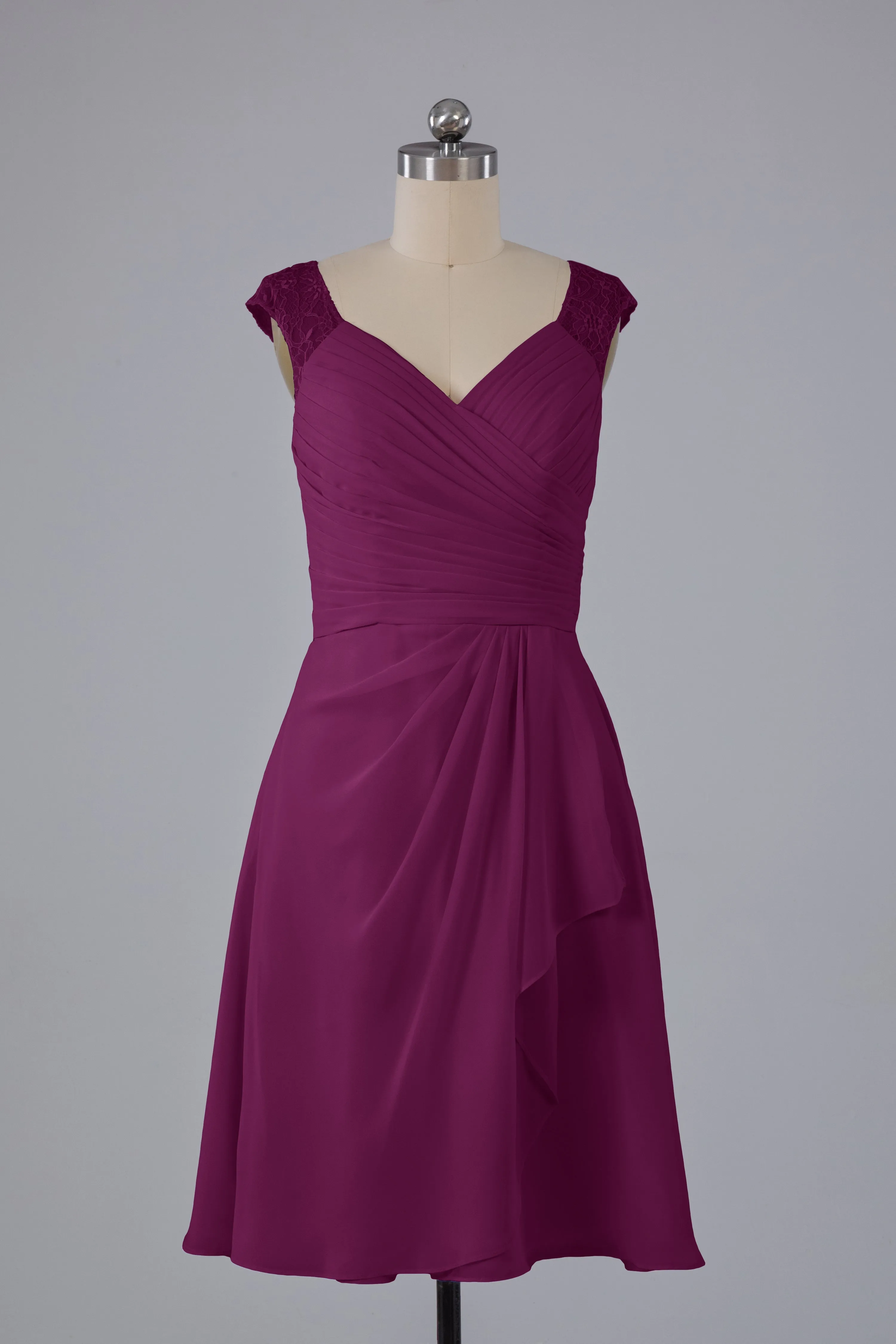 Simple Knee Length V-Neck Chiffon Bridesmaid Dresses