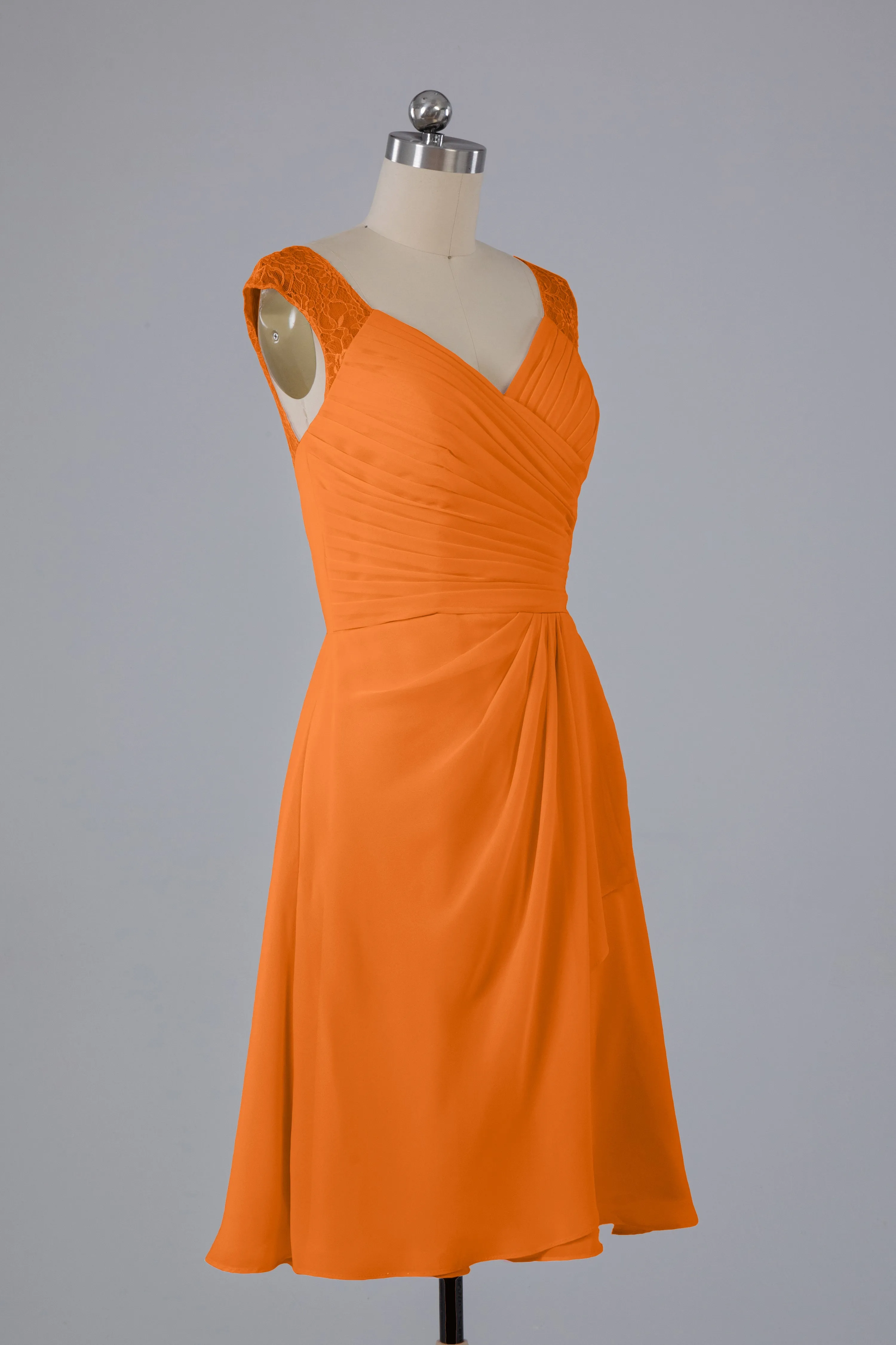 Simple Knee Length V-Neck Chiffon Bridesmaid Dresses