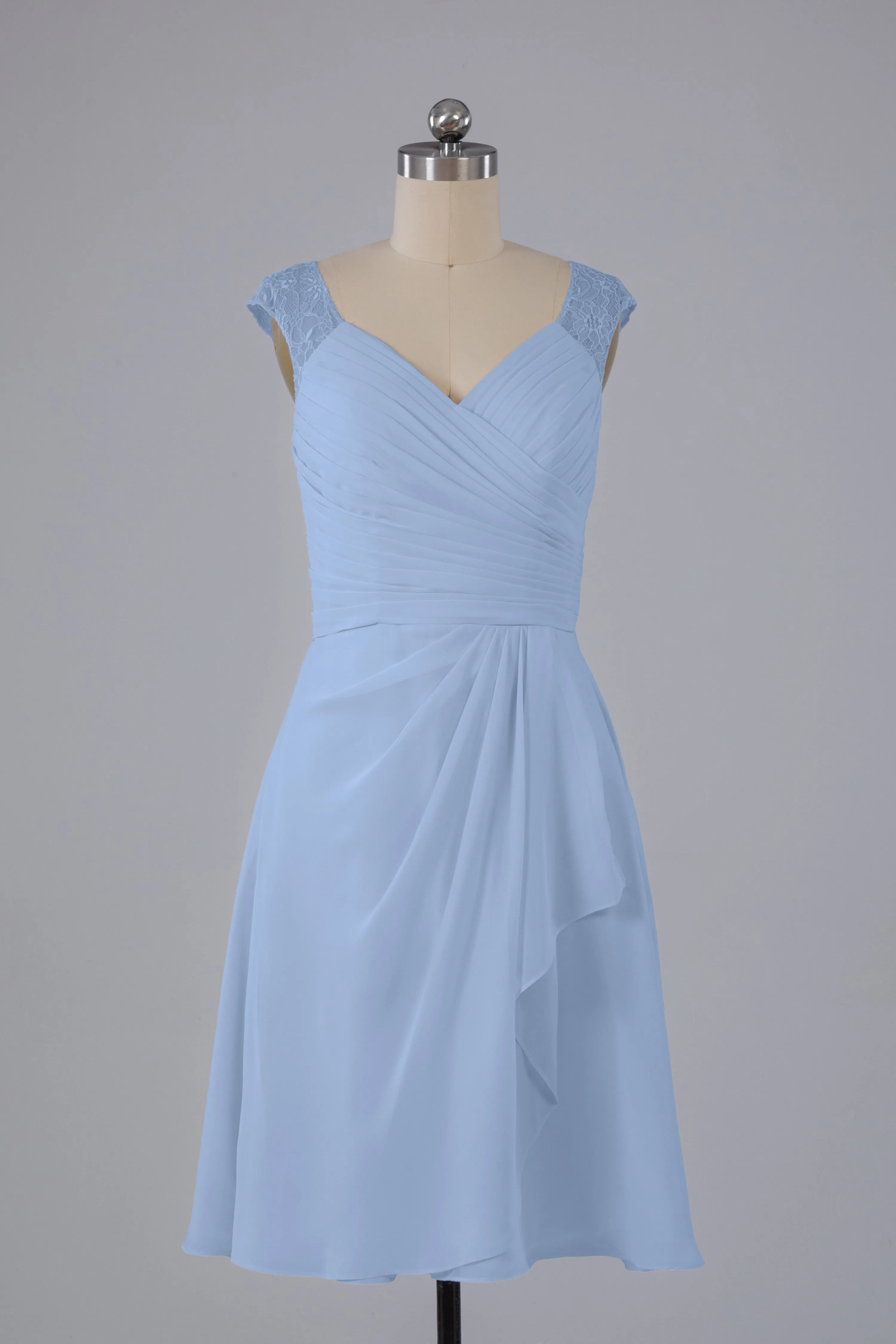 Simple Knee Length V-Neck Chiffon Bridesmaid Dresses