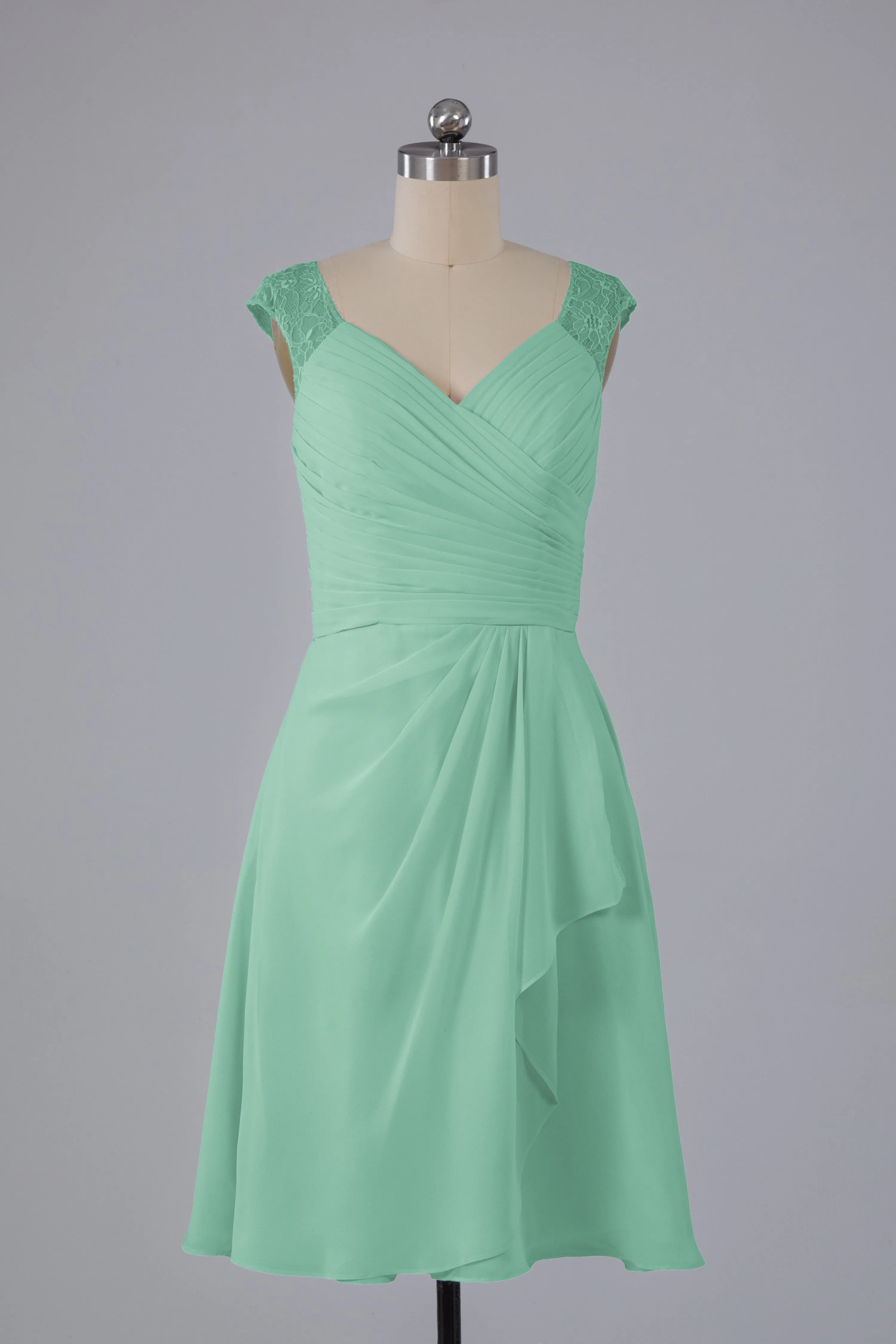 Simple Knee Length V-Neck Chiffon Bridesmaid Dresses