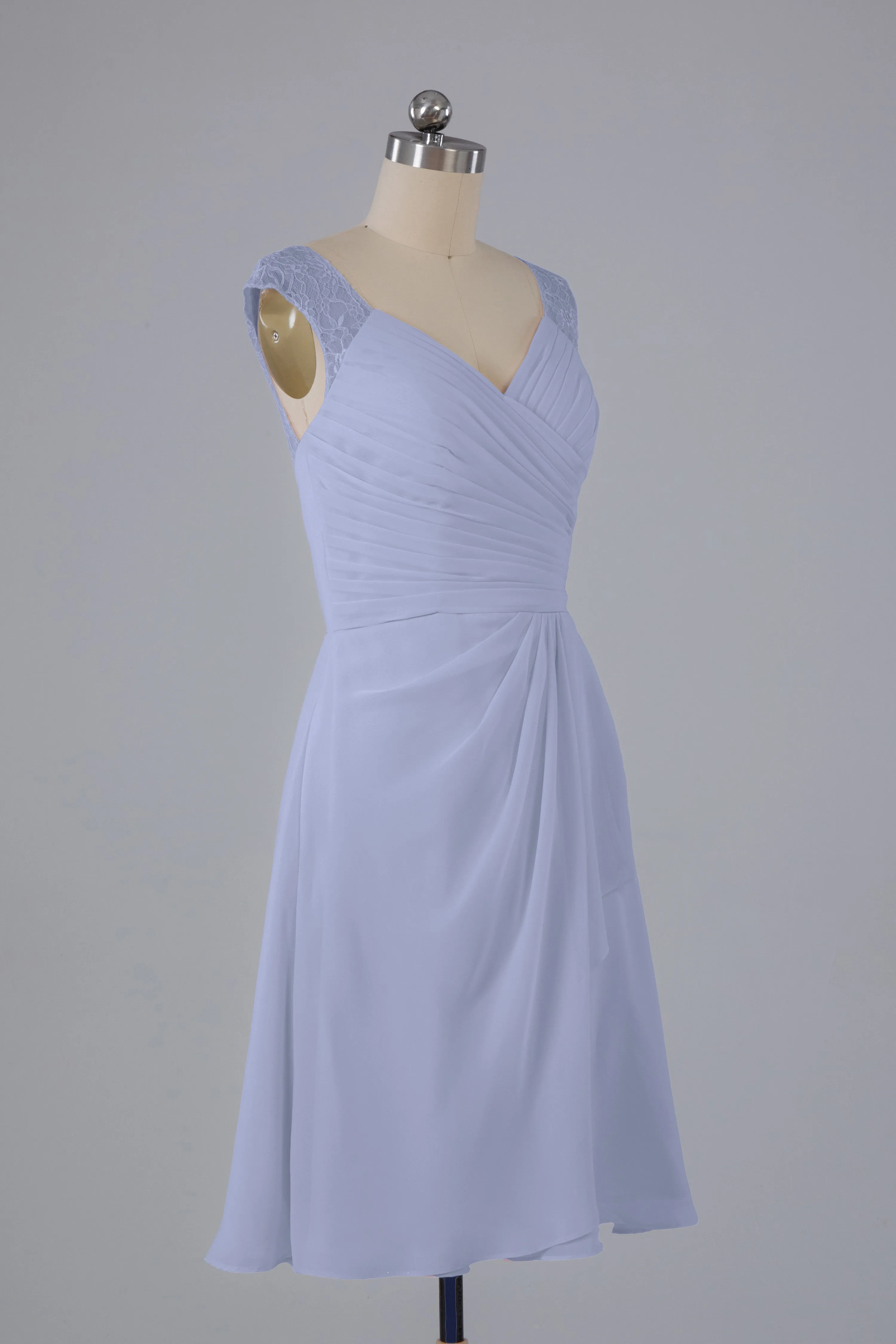 Simple Knee Length V-Neck Chiffon Bridesmaid Dresses