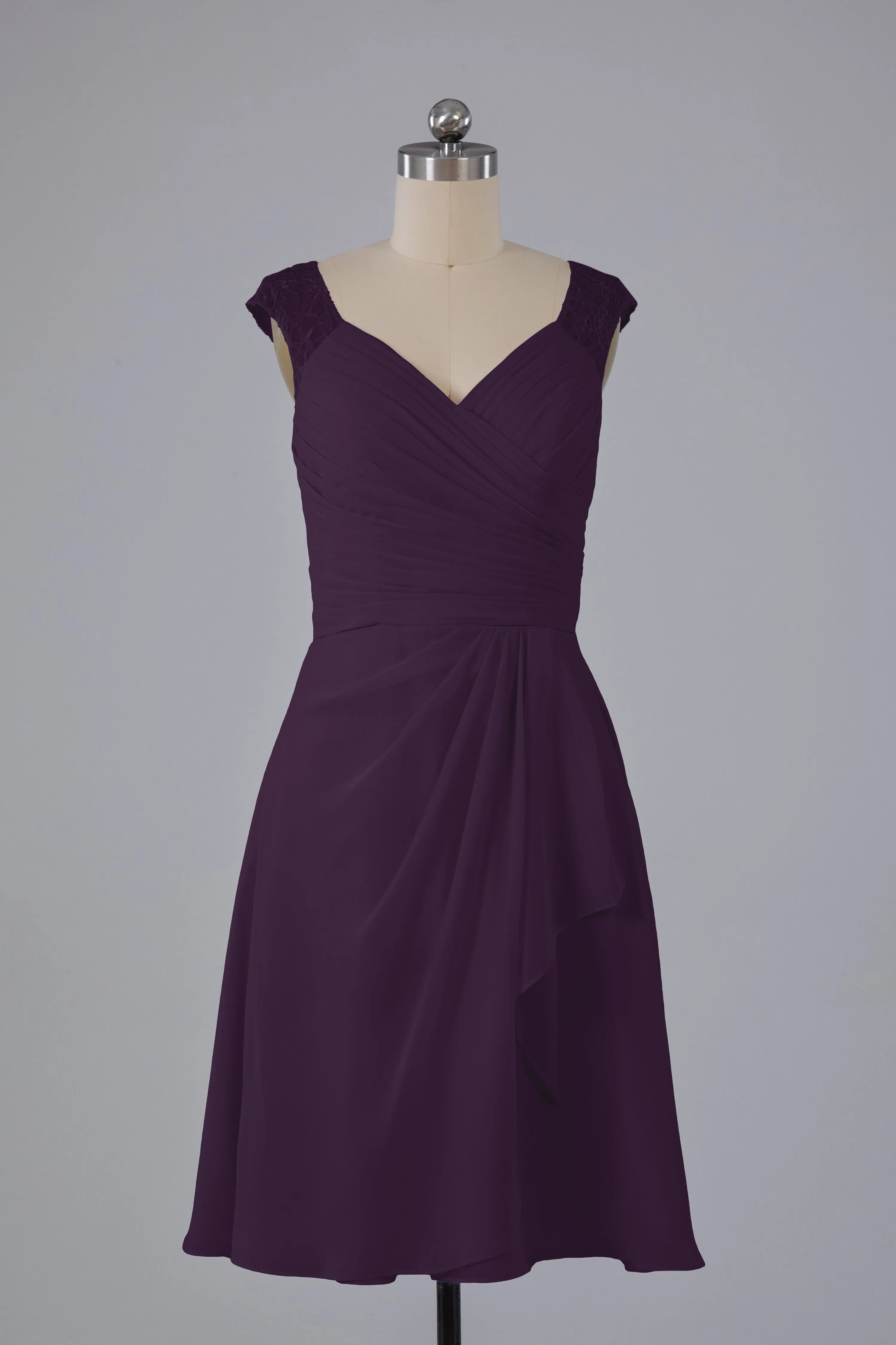 Simple Knee Length V-Neck Chiffon Bridesmaid Dresses