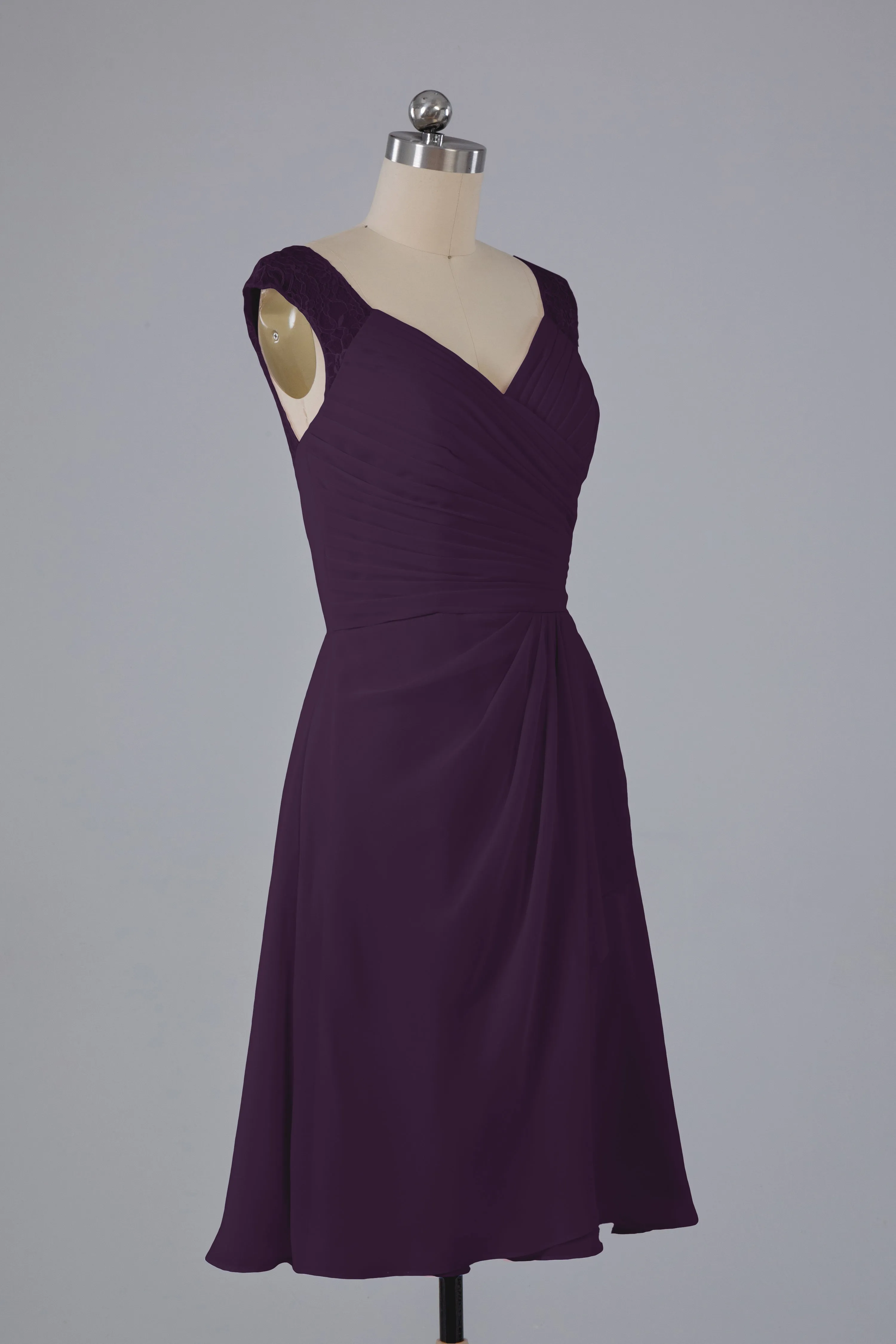 Simple Knee Length V-Neck Chiffon Bridesmaid Dresses