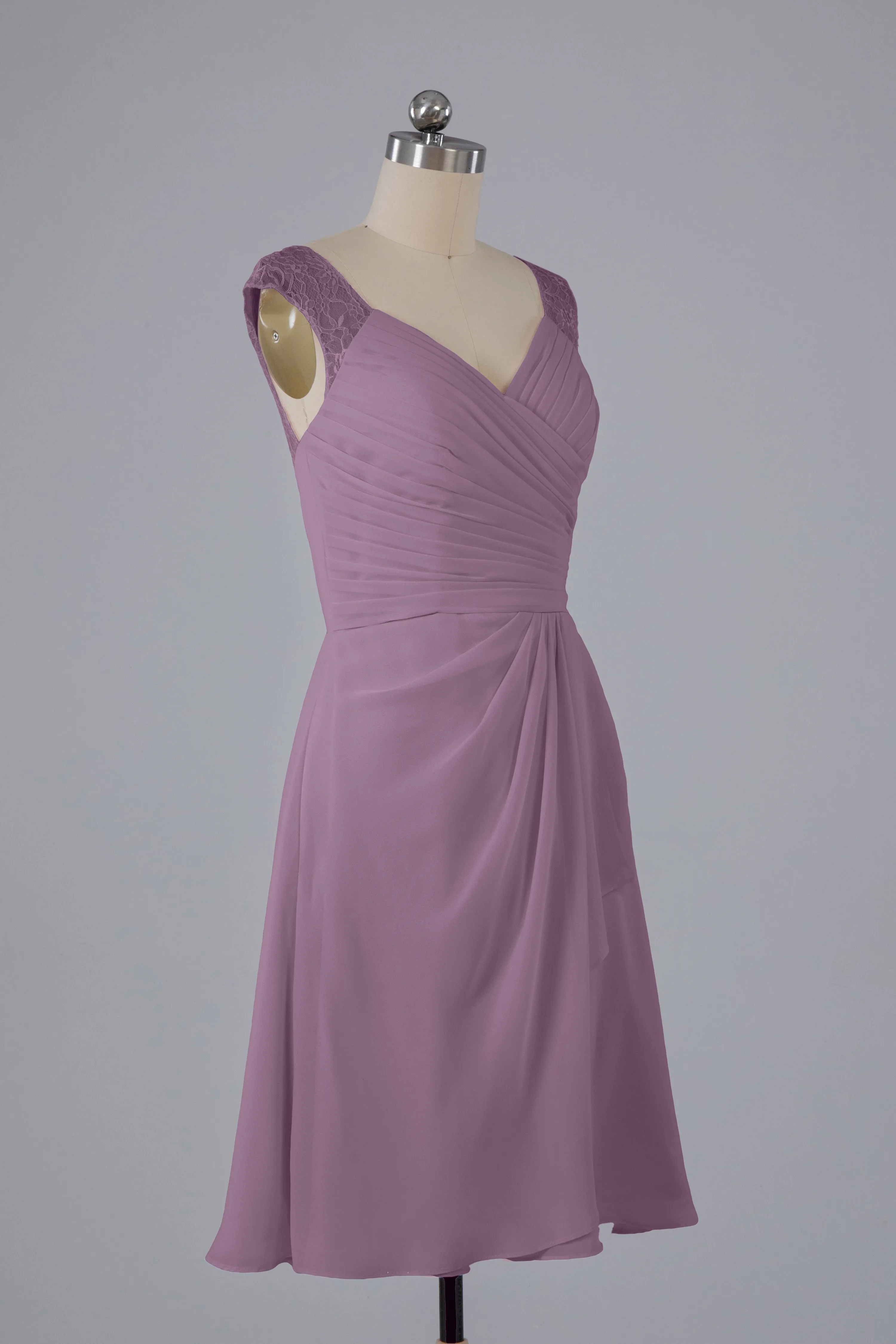 Simple Knee Length V-Neck Chiffon Bridesmaid Dresses