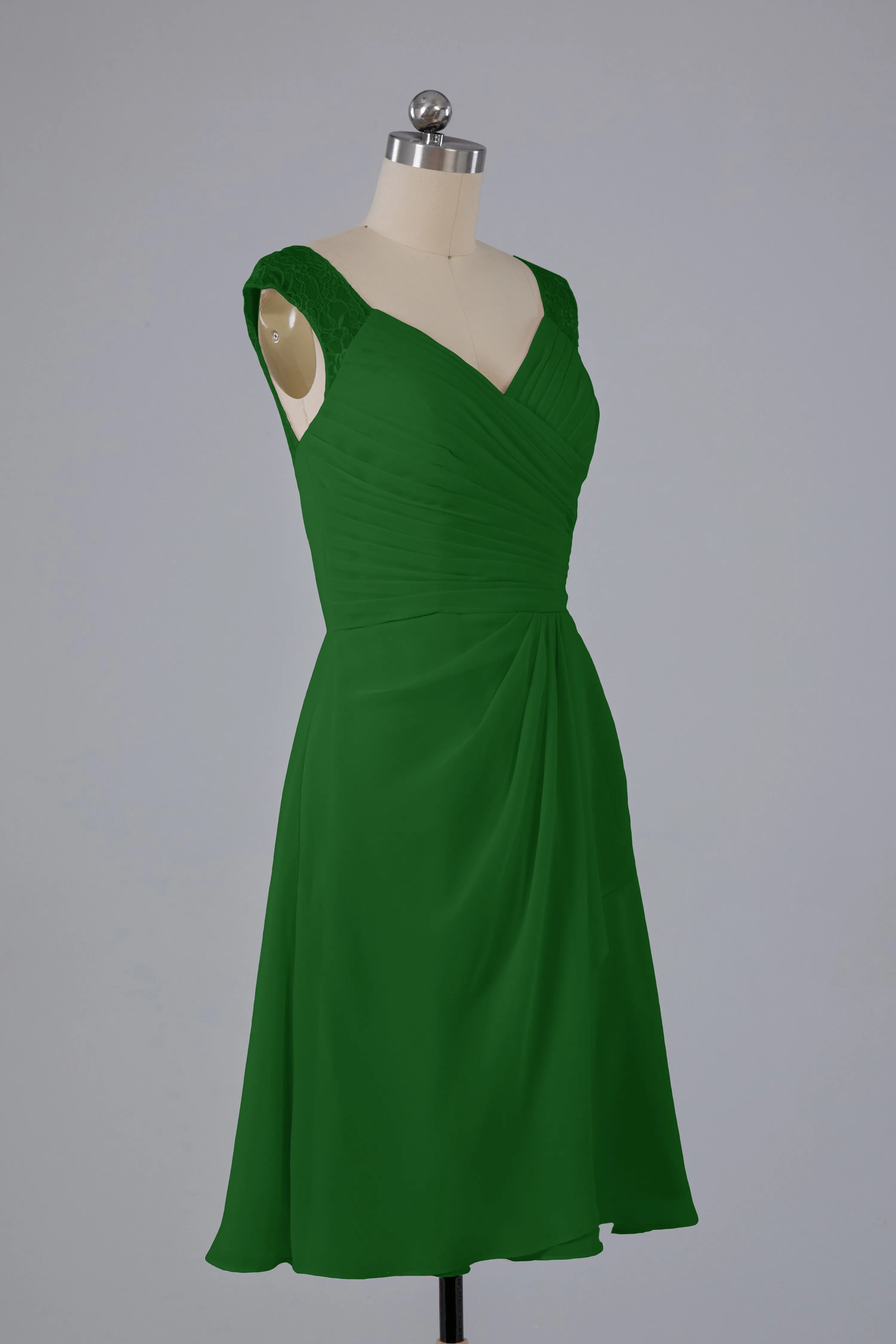 Simple Knee Length V-Neck Chiffon Bridesmaid Dresses