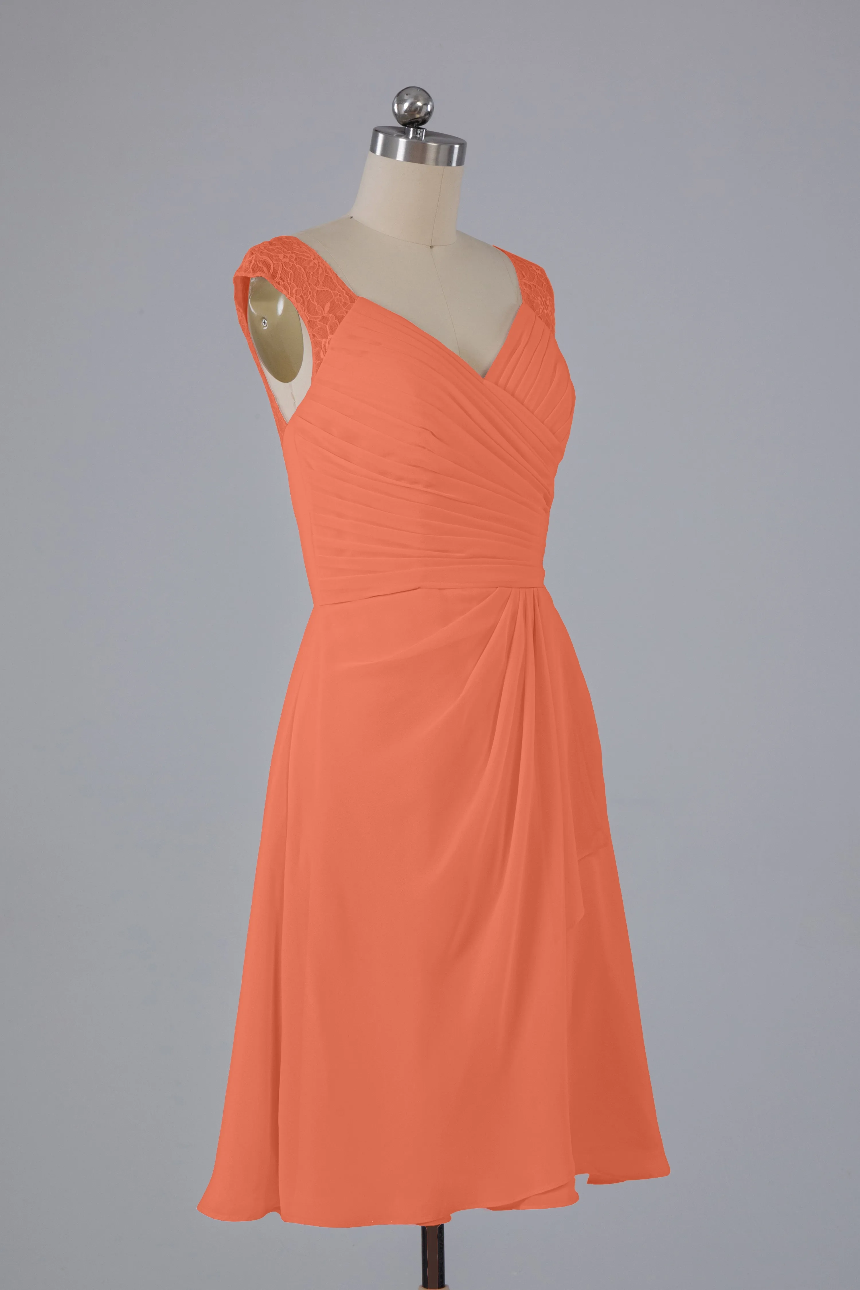 Simple Knee Length V-Neck Chiffon Bridesmaid Dresses