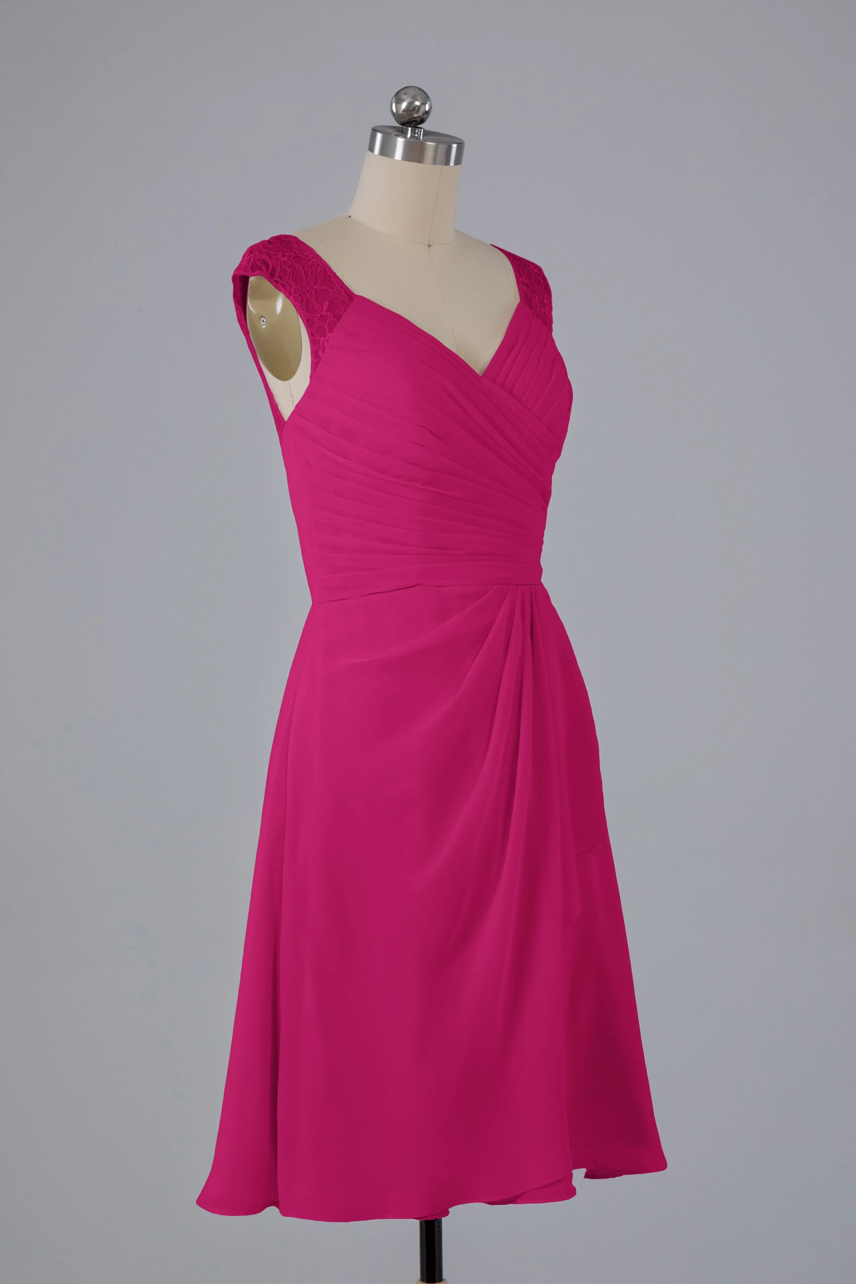 Simple Knee Length V-Neck Chiffon Bridesmaid Dresses